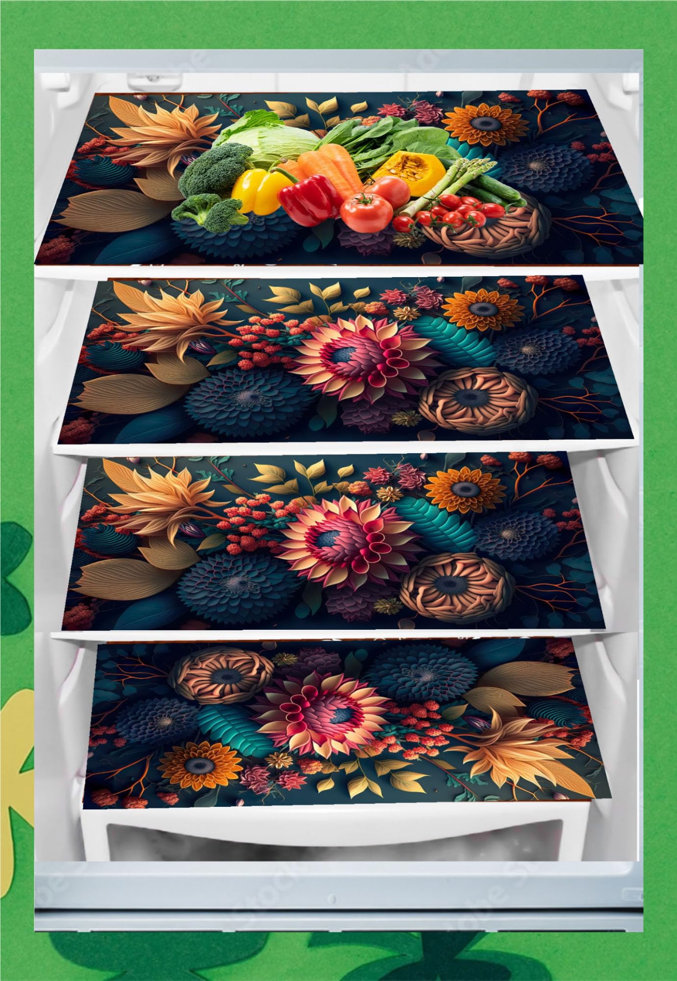 REVEXO Pack of 4 Multipurpose Refrigerator Drawer Mat | Multi Design & Water Proof PVC Material | Size-42 cm x 30 cm,(Multi Colour),Polyvinyl Chloride -REV -33-picture-12