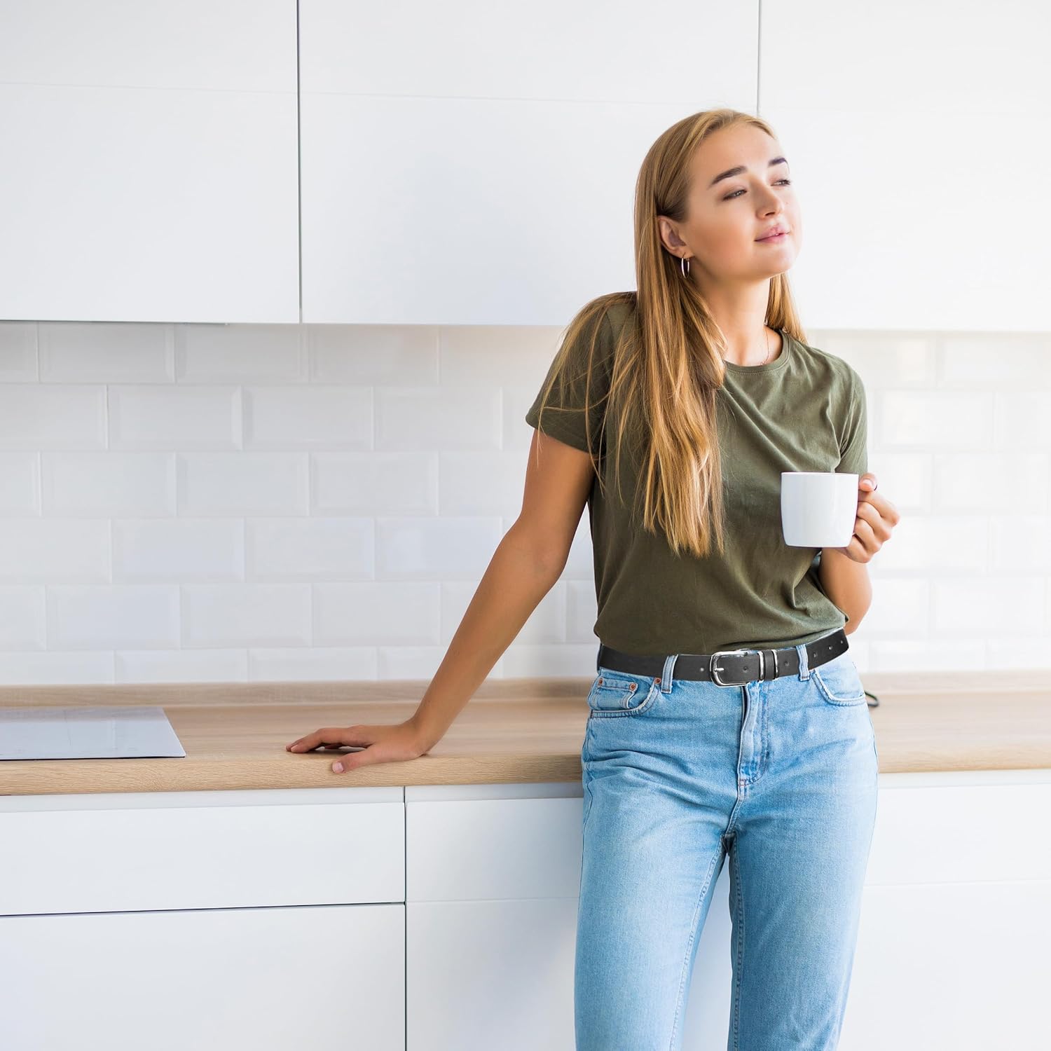 Womens Leather Belt, 4 Pcs Ladies Belts for Jeans with Zinc Alloy Buckle and 10 Adjustable Holes, Fits Waist 25-35 Inches - Image 2