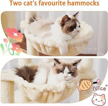 Heybly Cat Tree, 100 cm Tower Condo with Cat Scratching Post, Cat Tower for Indoor Cats, Fully Wrapped Sisal Pole, Soft Platform, 2 Baskets and Dangling Toy, Beige HCT006SM