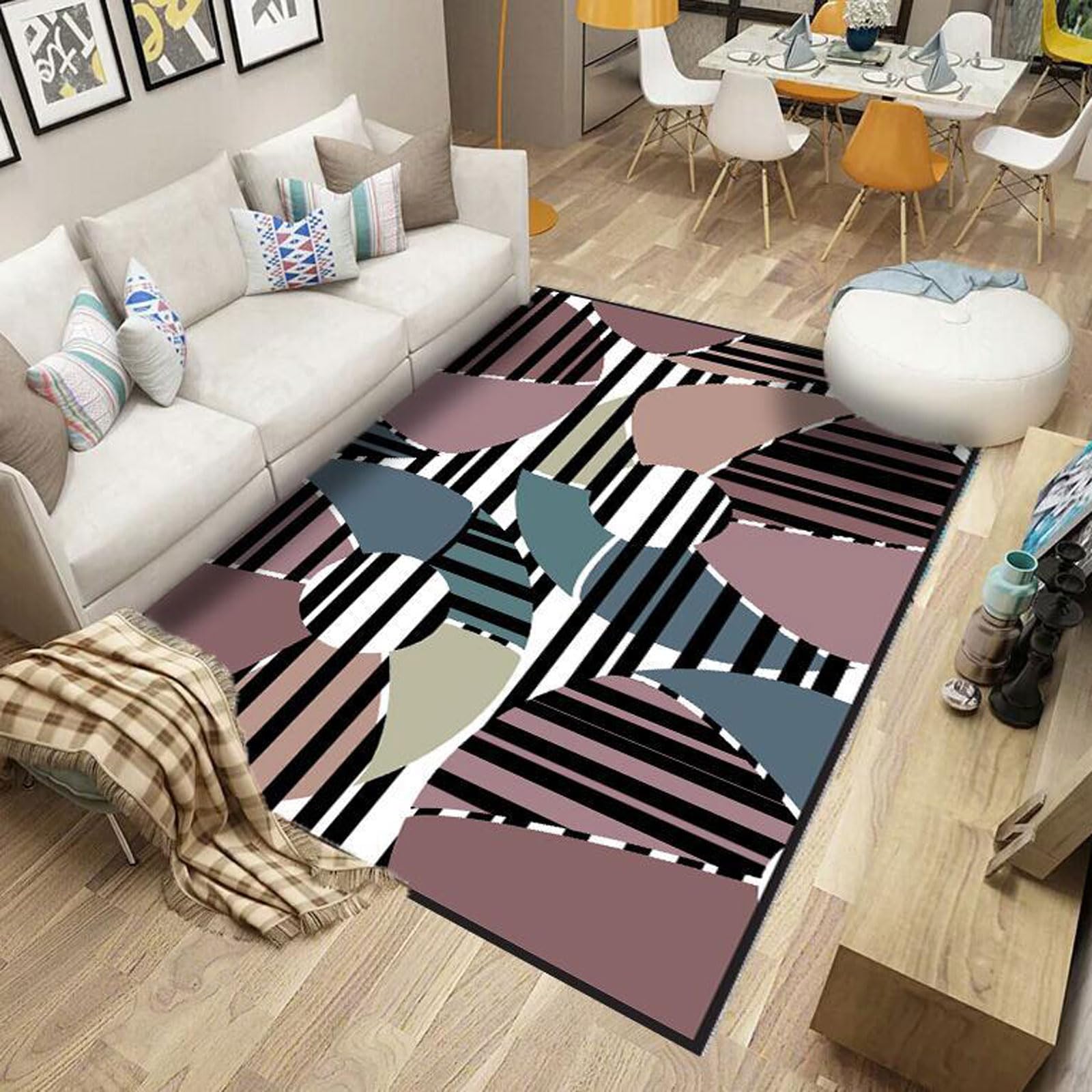 Tapis de salon géométrique idéal pour créer un coin lecture chaleureux
