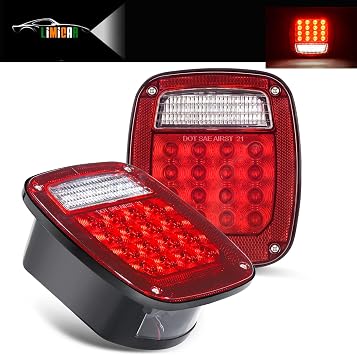 LIMICAR RV Tail Lights, Square 43 LED Trailer Lights, 2PCS Red/White Stop Turn Back up Reverse Tail Lights w/License Plate Light for Truck Trailer Jeep YJ TJ JK CJ