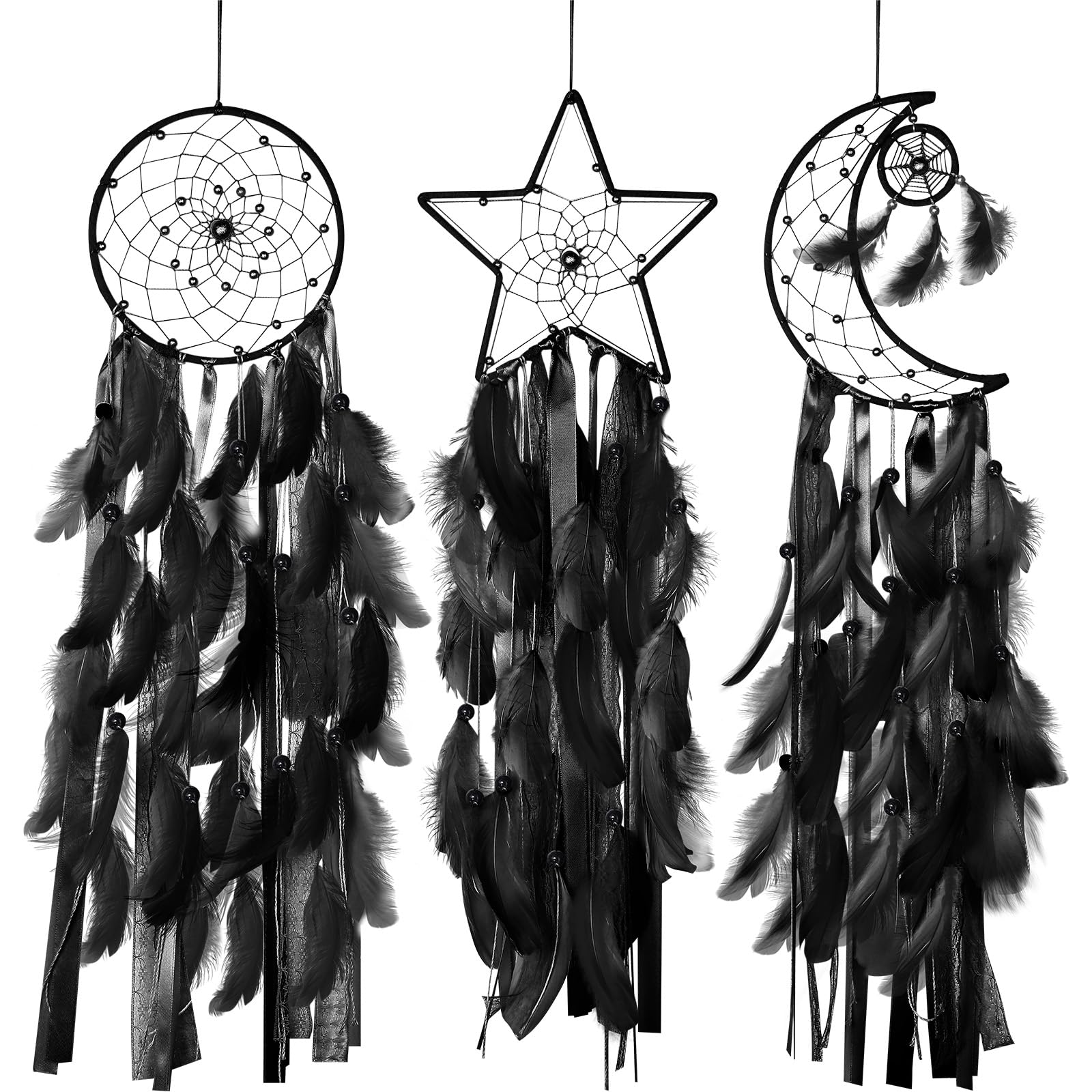 Attrape-rêves noir lot de 3, un cadeau de mariage traditionnel pour décoration de chambre