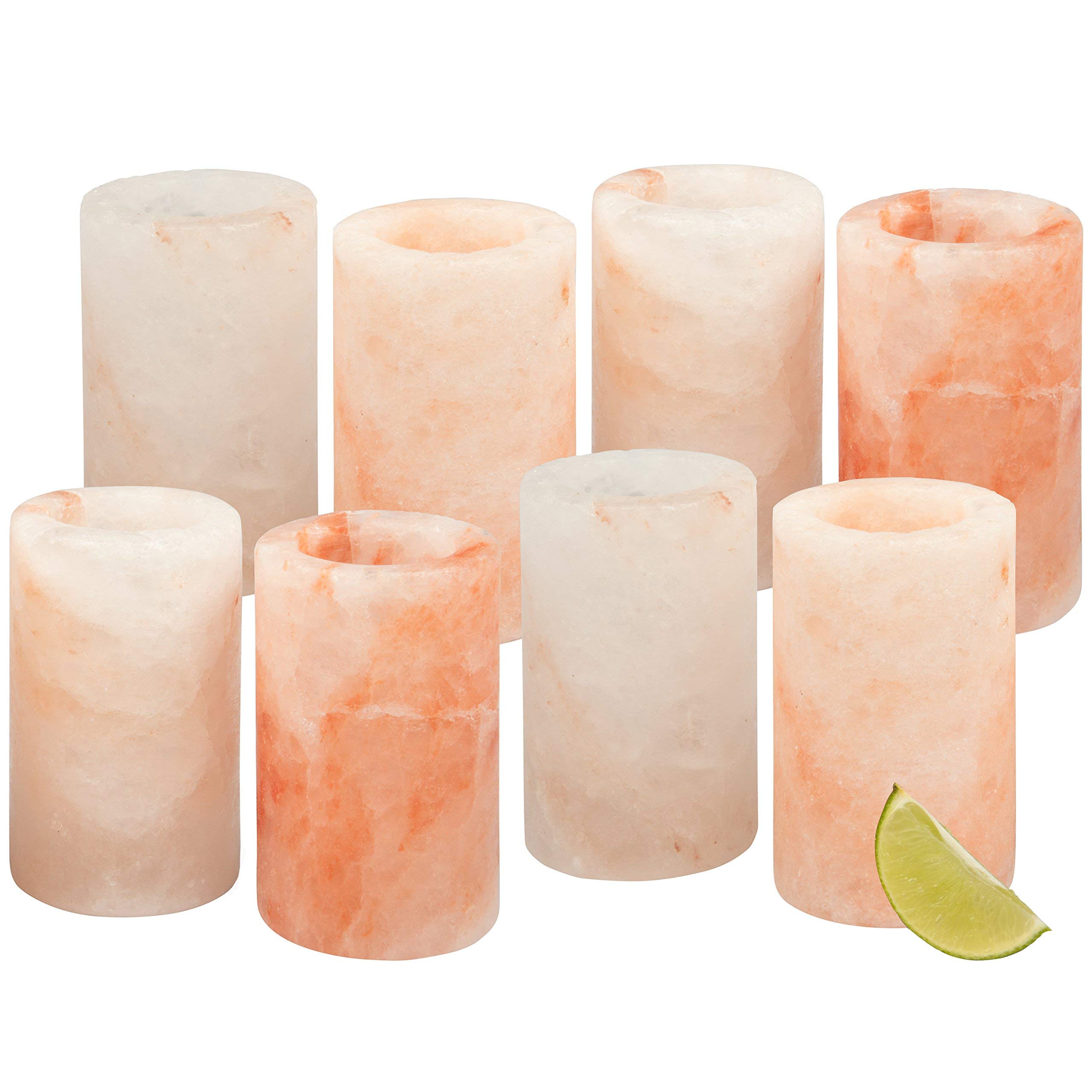 D'Eco D Himalayan Salt Shot Glasses (8 Pack) - Hand-Carved 3" All-Natural Pink Salt Tequila Shooters - Add light salt flavor to any drink without the mess - Great for Bachelorettes & Summer Parties
