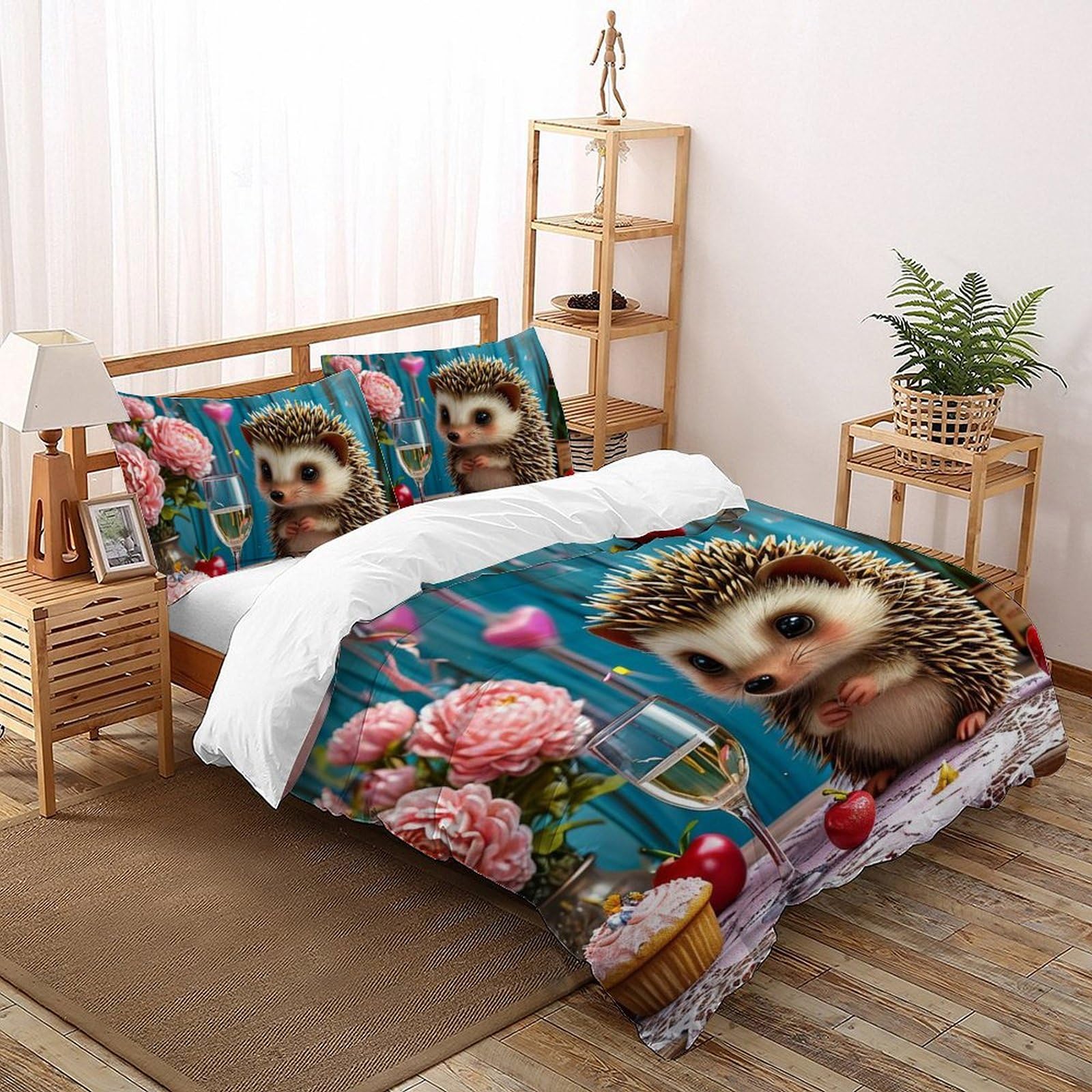 Housse de couette hérisson 200x200 cm en microfibre avec 2 taies