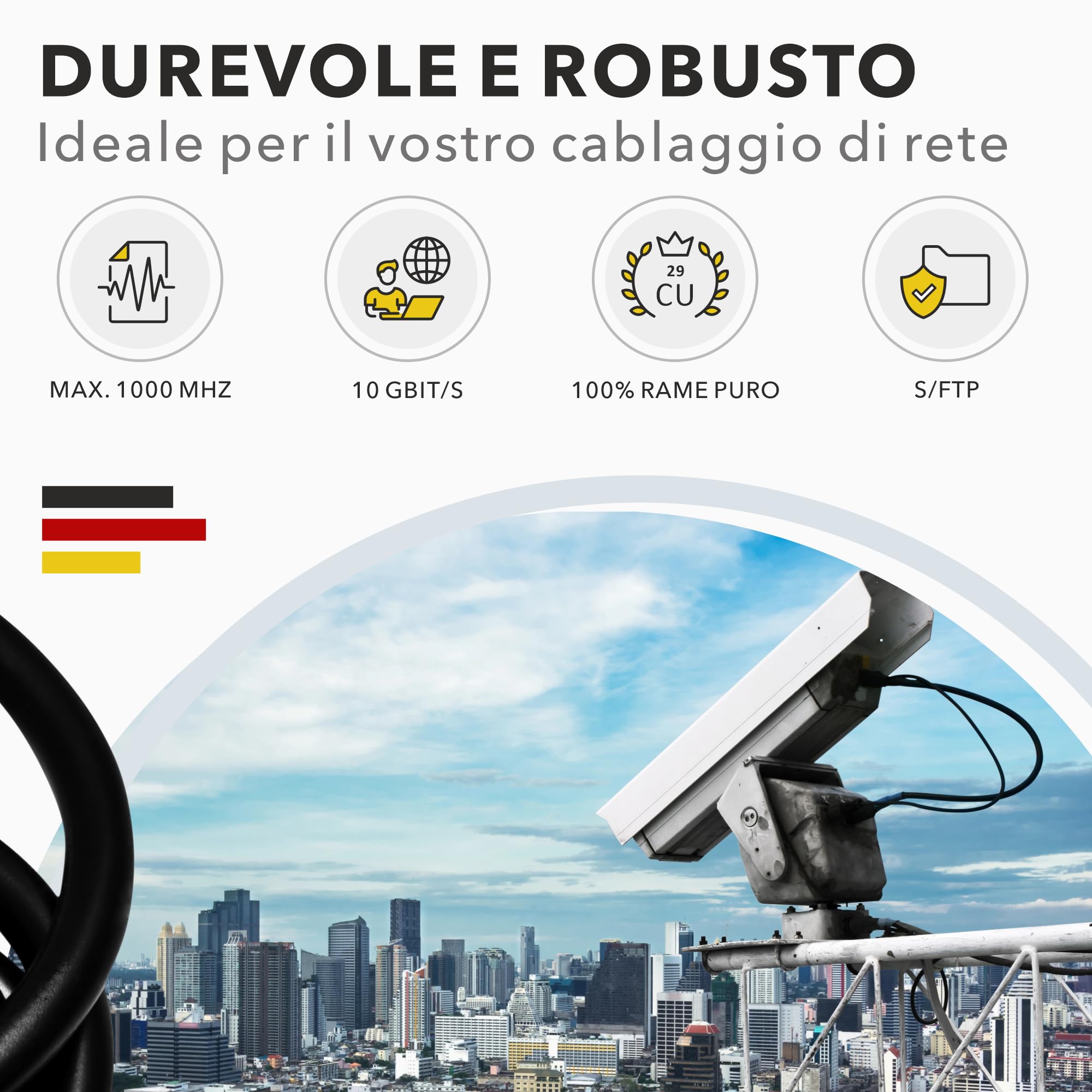RedStar24 CAT 7 Cavo di rete esterno 50m - Cavo Ethernet CAT7 Schermato - Cavo dati LAN Gigabit S/FTP, PIMF, PoE, 10Gbit/s, Senza alogenuri, Uso per interramento - 50 metri