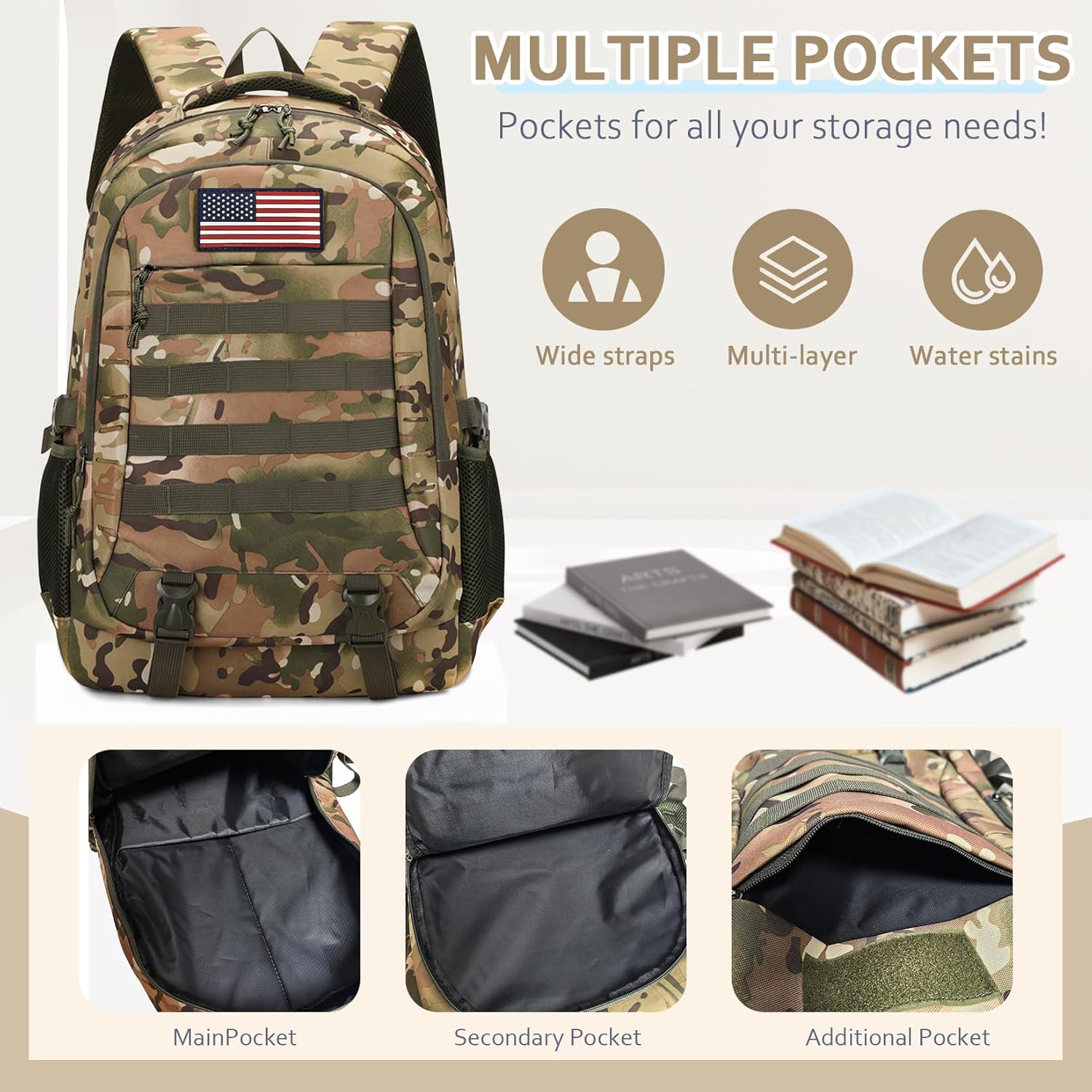 Camo Backpack for Boys backpack for 19'' Students Bookbag for Boy Bookbag and Lunch Box Pencil Case 3 in 1 Set School Bags Children Kids Teens Elementary Middle High School Outdoor Camping - Image 3