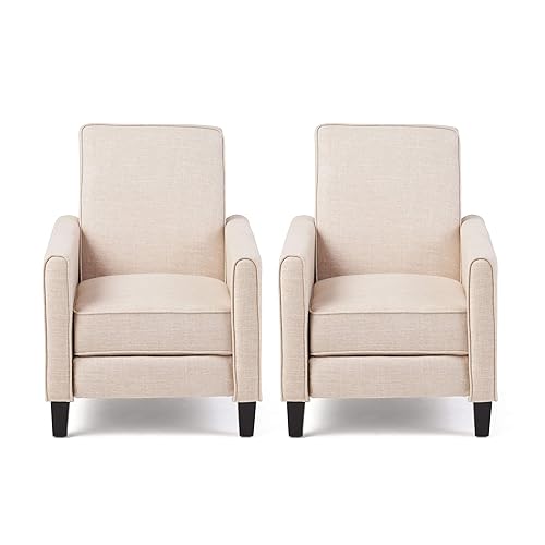 Emmie Fabric Recliner (Set of 2), Beige, Dark Brown