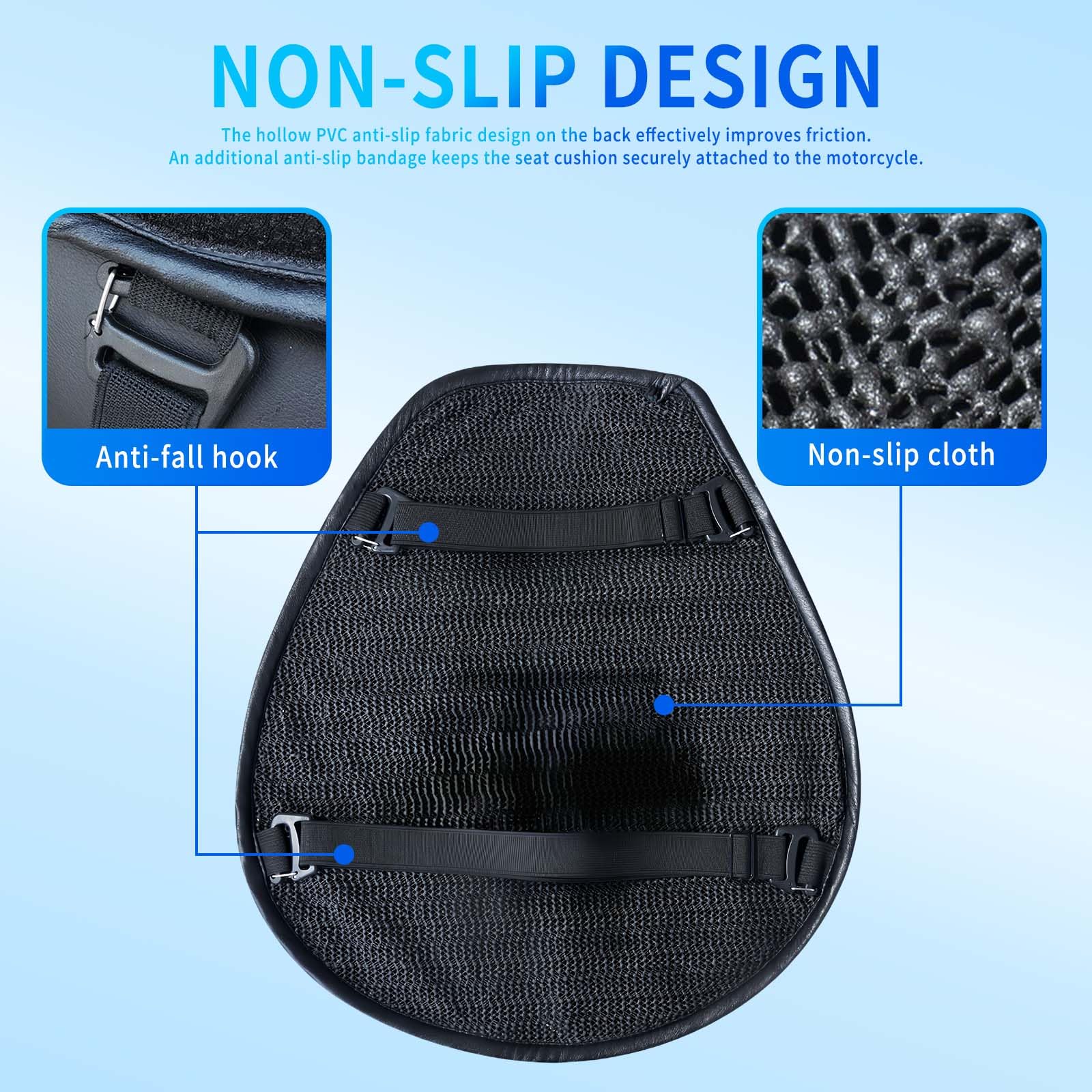 Coussin de siège pliable en gel pour moto, structure en nid d'abeille 3D, fonction imperméable, absorption des chocs, coussin de siège respirant pour les longs trajets