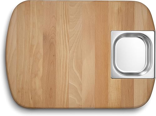 Miniatura 3 de HexClad Tabla de cortar híbrida de madera de haya de doble cara con bandeja de acero inoxidable asa de transporte y zanjas de jugo