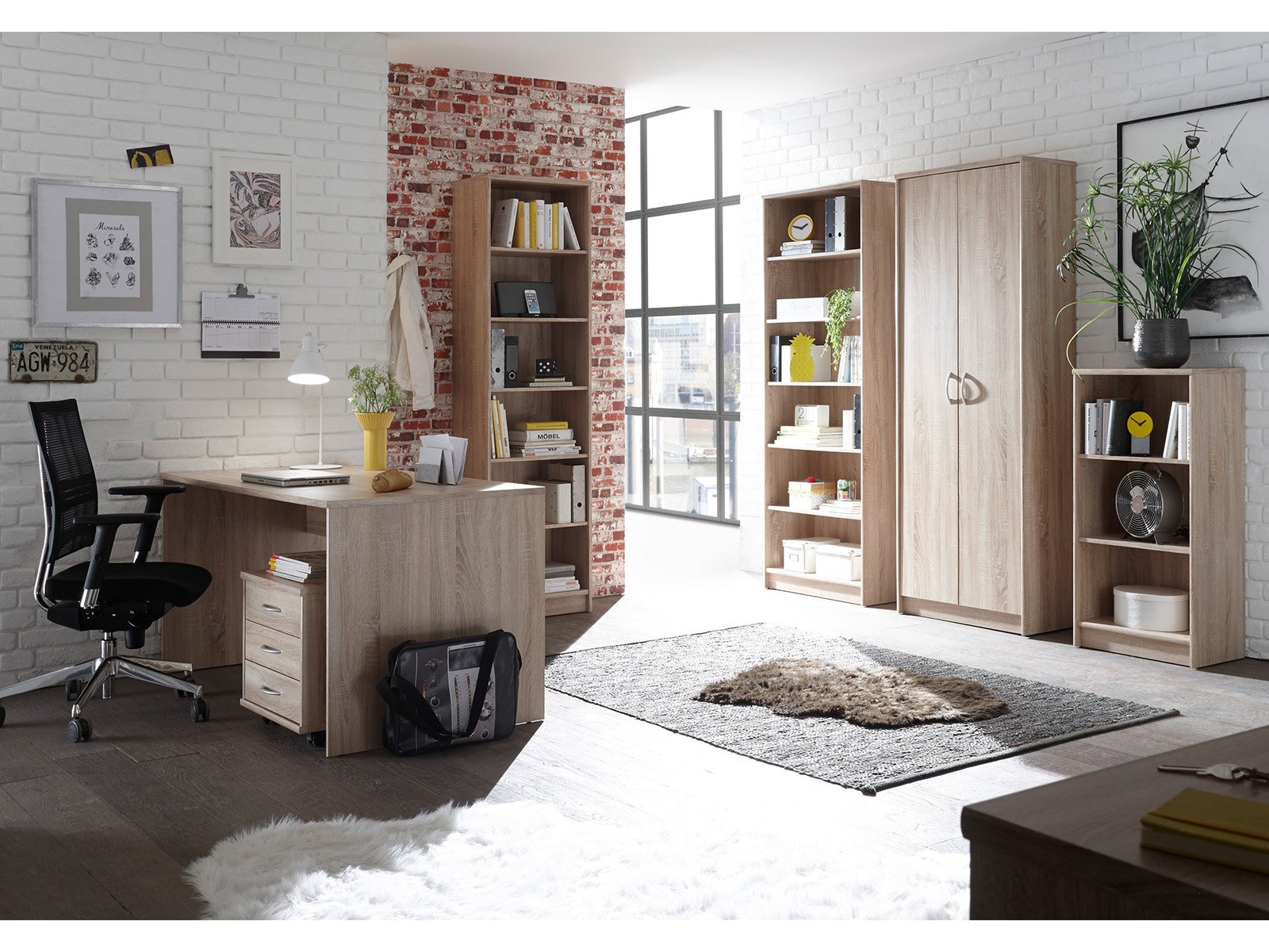 möbelando Büro-Set Büroprogramm Büroeinrichtung Büromöbel Bürokombi Olli V (5-teilig)