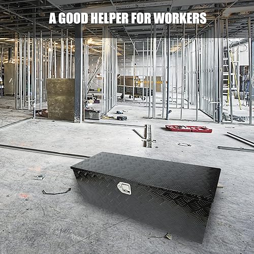 Miniatura 5 de confote Caja de herramientas chapada en rayas de aluminio resistente de 44 pulgadas, caja de herramientas para camioneta, caravana, remolque,