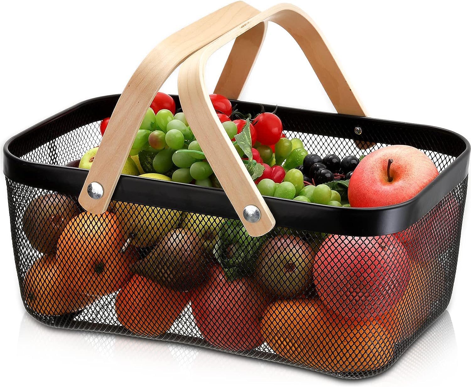 Abhsant Mesh Storage Basket with Handle, Garden Harvest Basket, Mesh Fruit Basket Bin for Gathering Vegetables, Multi-Functional Metal Wire Basket for Kitchen Garden Picnic Cabinet