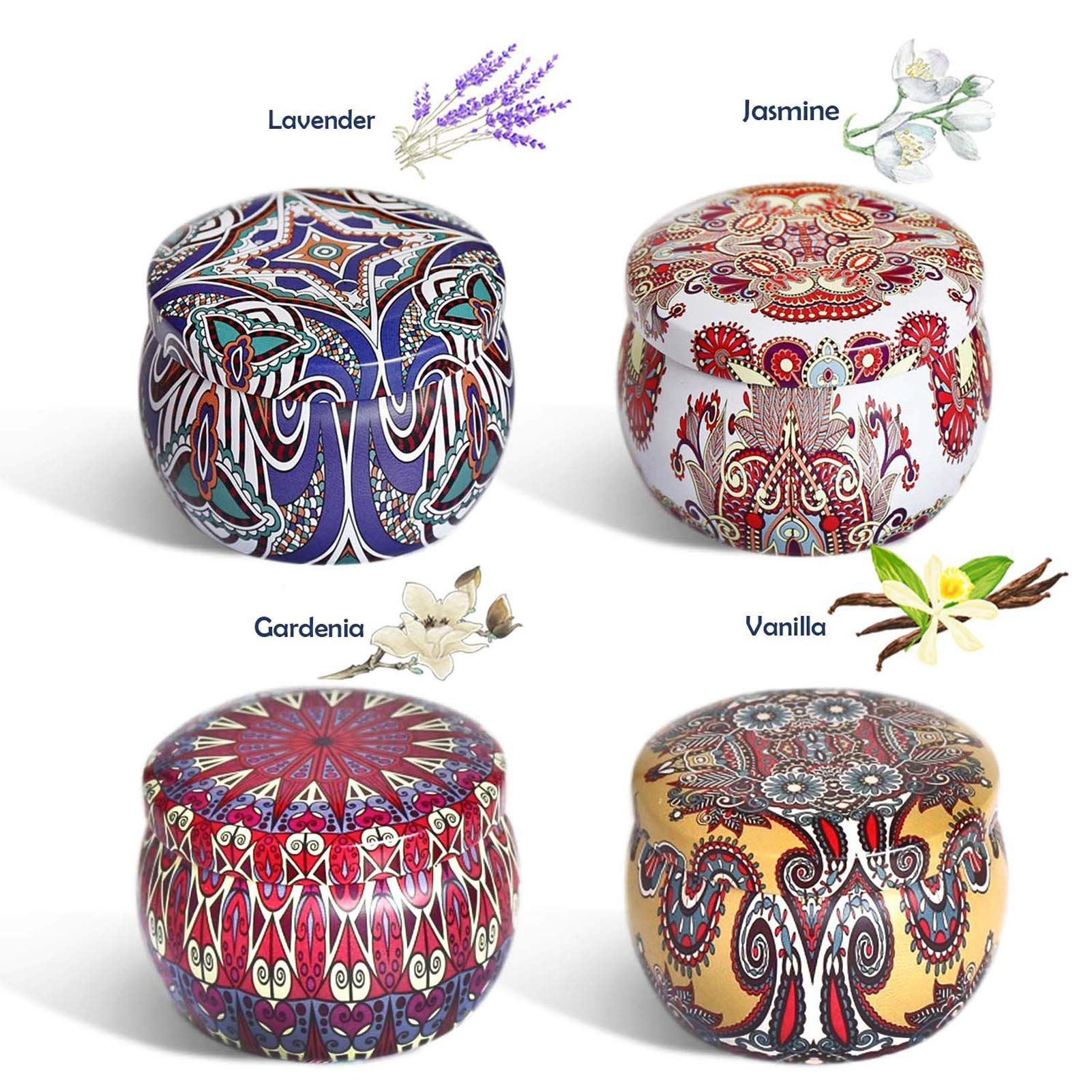 Set de velas con aroma 4 latas, cera de citonella de soja natural pura, 4.4oz Velas de hojalatas, regalos de cumpleaños del día de la madre