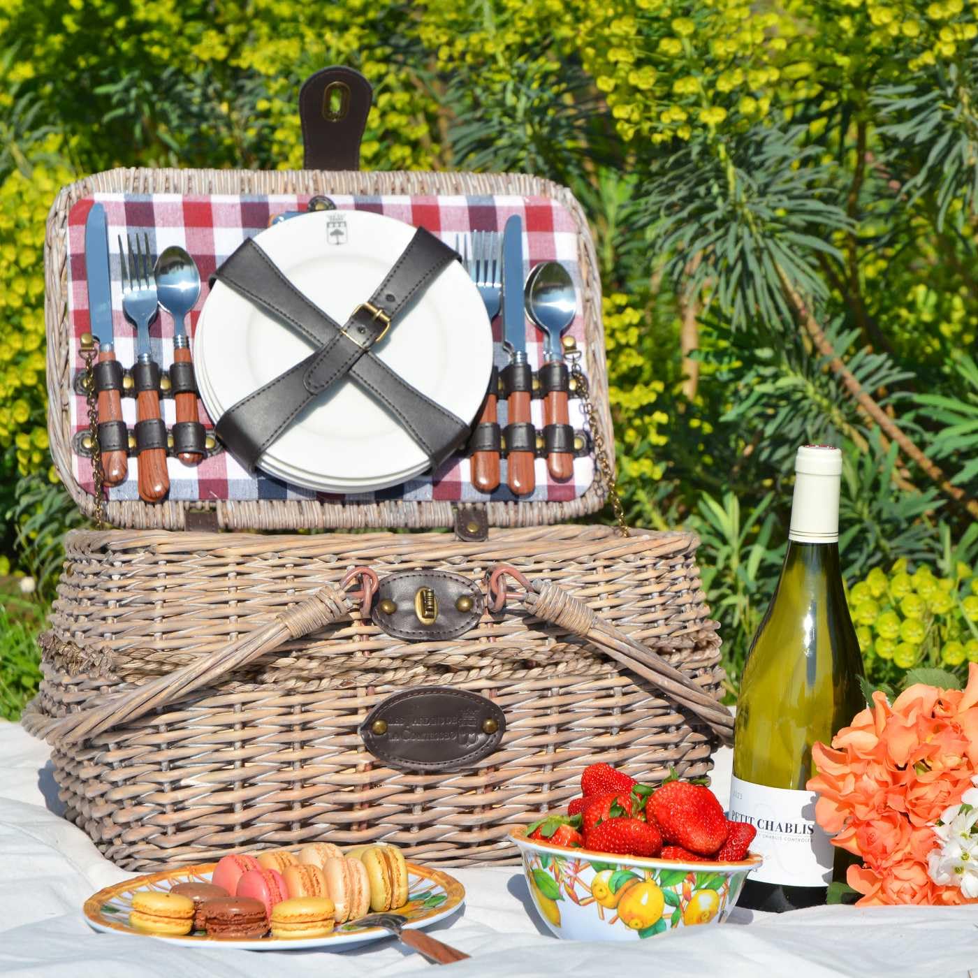 Les Jardins de la Comtesse Cesto da picnic Sarlat, Vimini, blu e vinaccia, 4000 g, 45 x 37 x 25 cm, stile campagna, scomparto isotermico, 17,5 l