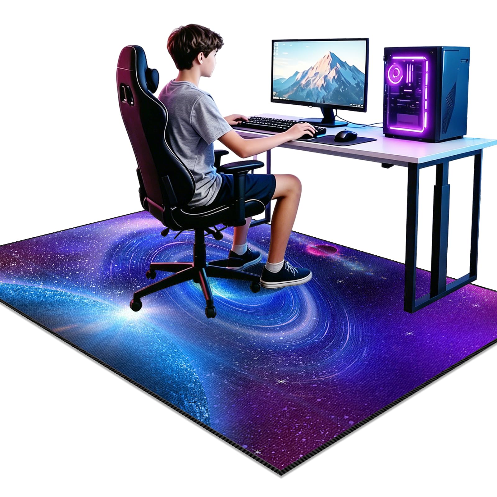 Gaming Rug for Boys Room 40 x 60cm Floor Protector Game Chair Rugs Gaming Area Rug Non-Slip Play Mat Game Rug for Bedroom Living Room Gamer Room Decor Printed Carpet for Boys Teens Room Washable
