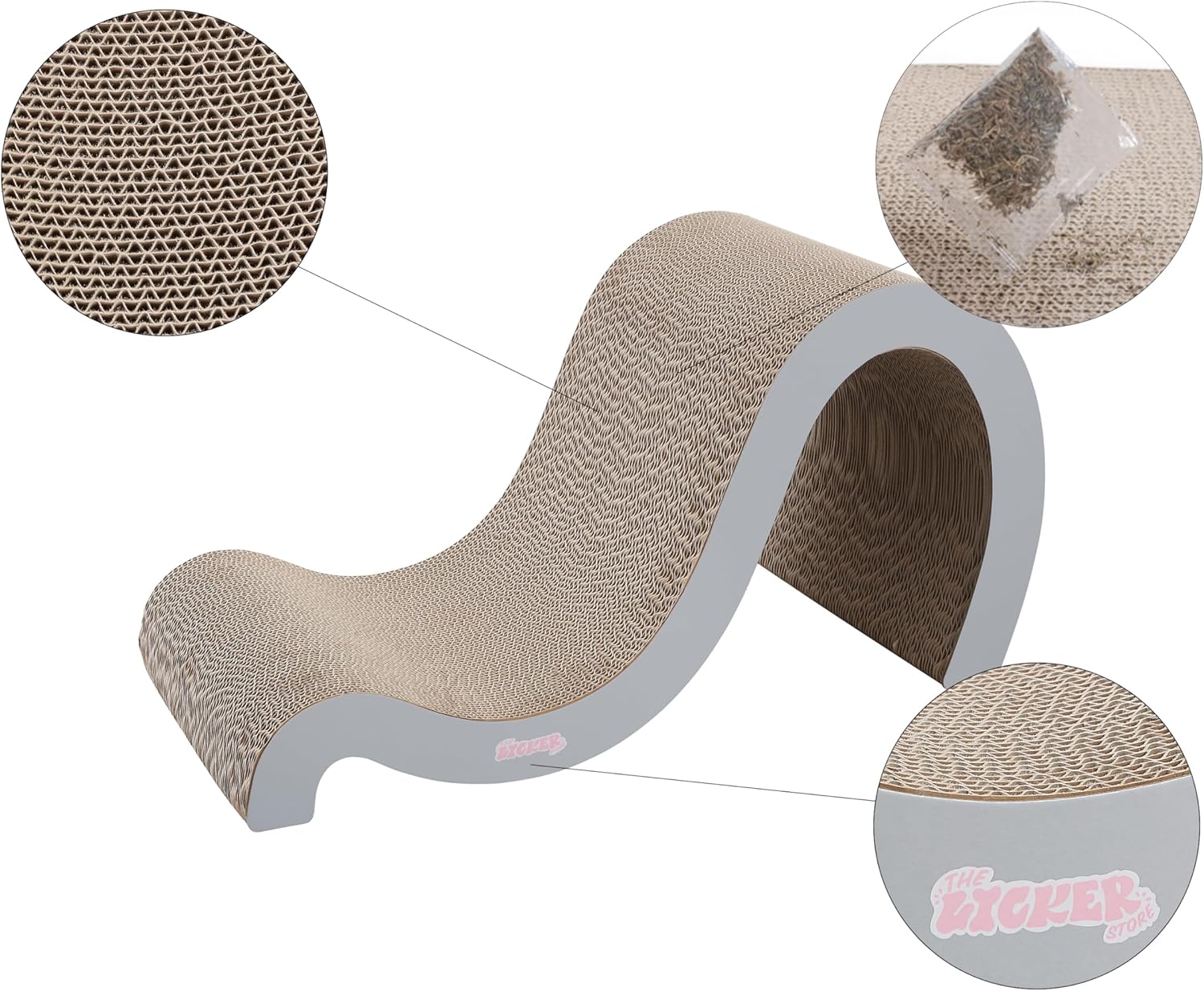 CSR1013E Kona 27" Modern Cardboard Double-Sided Wave Cat Scratcher with Catnip, Fog