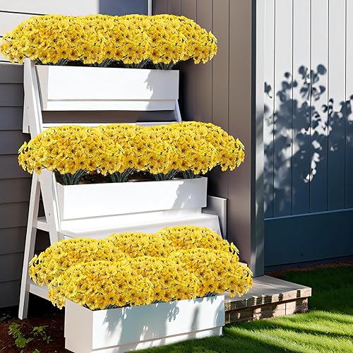 Miniatura 2 de 20 paquetes de flores artificiales para exteriores, resistentes a los rayos UV, color amarillo falso, plantas de plástico para primavera, flores de