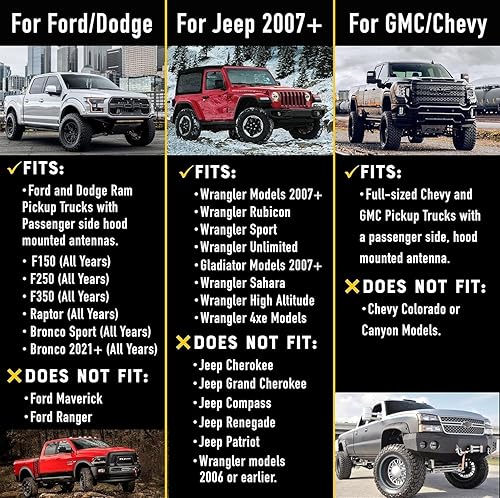 Miniatura 2 de EcoAuto Antena universal corta y rechoncha para camión de 12 pulgadas, accesorios de camión para Ford, Dodge, GMC, Chevy, Jeep (2007+) - Antirrobo