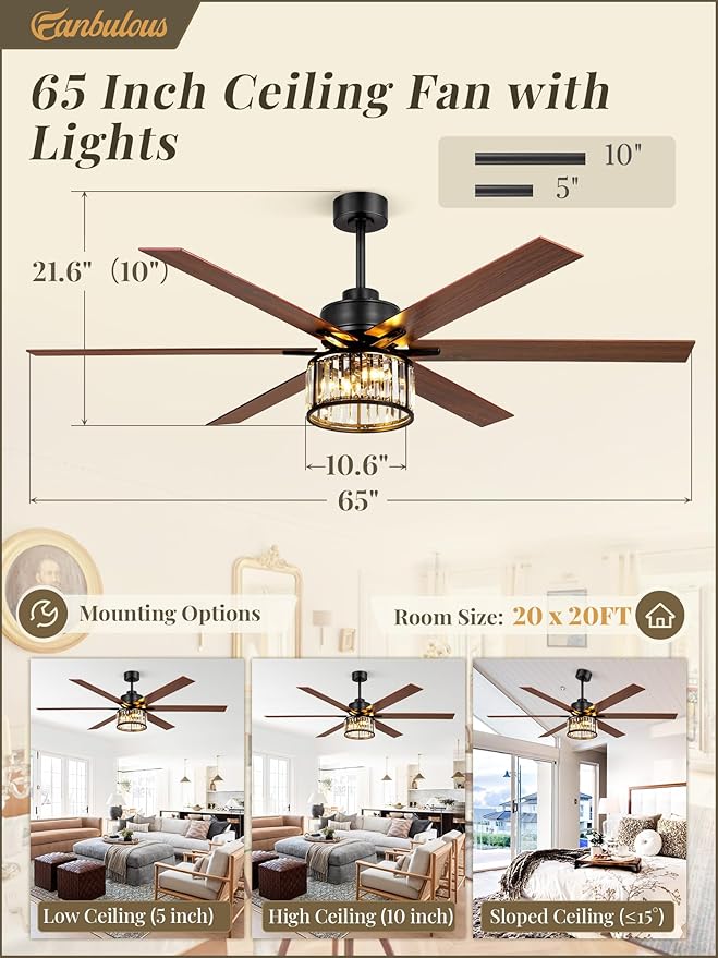 Ventilador de Techo 65 Pulgadas Con Luz y Control Remoto, Mo miniatura 7