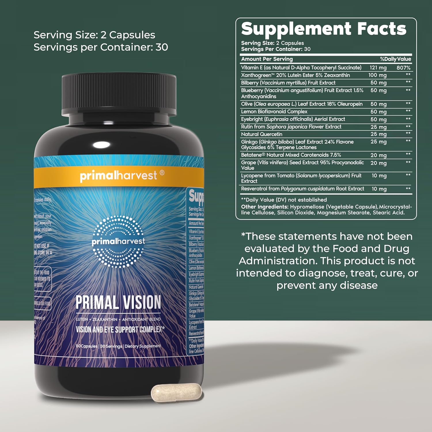 Primal Harvest Probiotics & Vision Supplements for Women and Men Vision and Eye Support Complex with Lutein, Zeaxanthin Bundle
