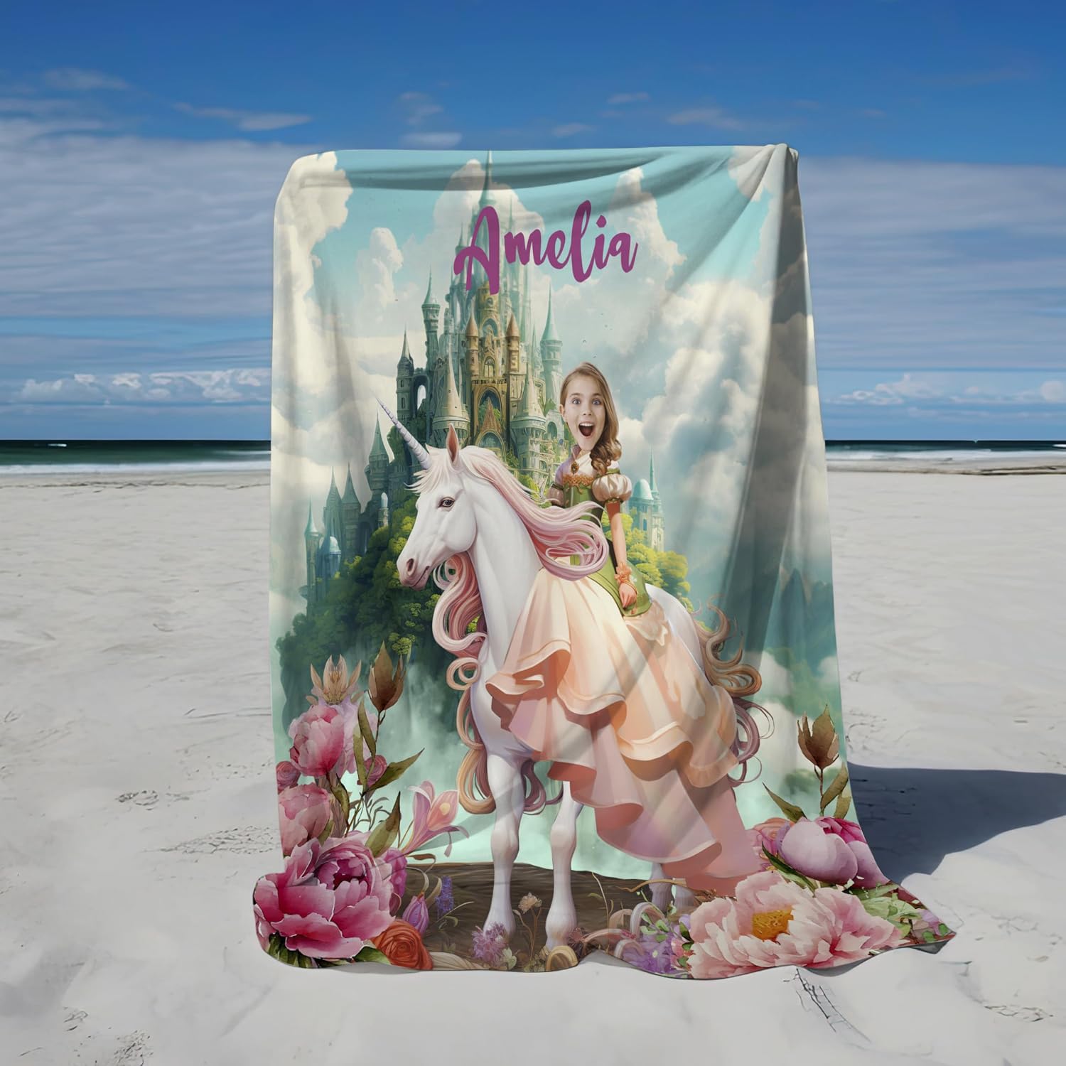 Factory4me Make Your Own Blanket, Personalized Photo Blanket, Princess and Unicorn Gifts for 5 Year Old Girls, Romantic Gifts for Her, 30 x 40 Customized Blankets with Pictures, Birthday KC32