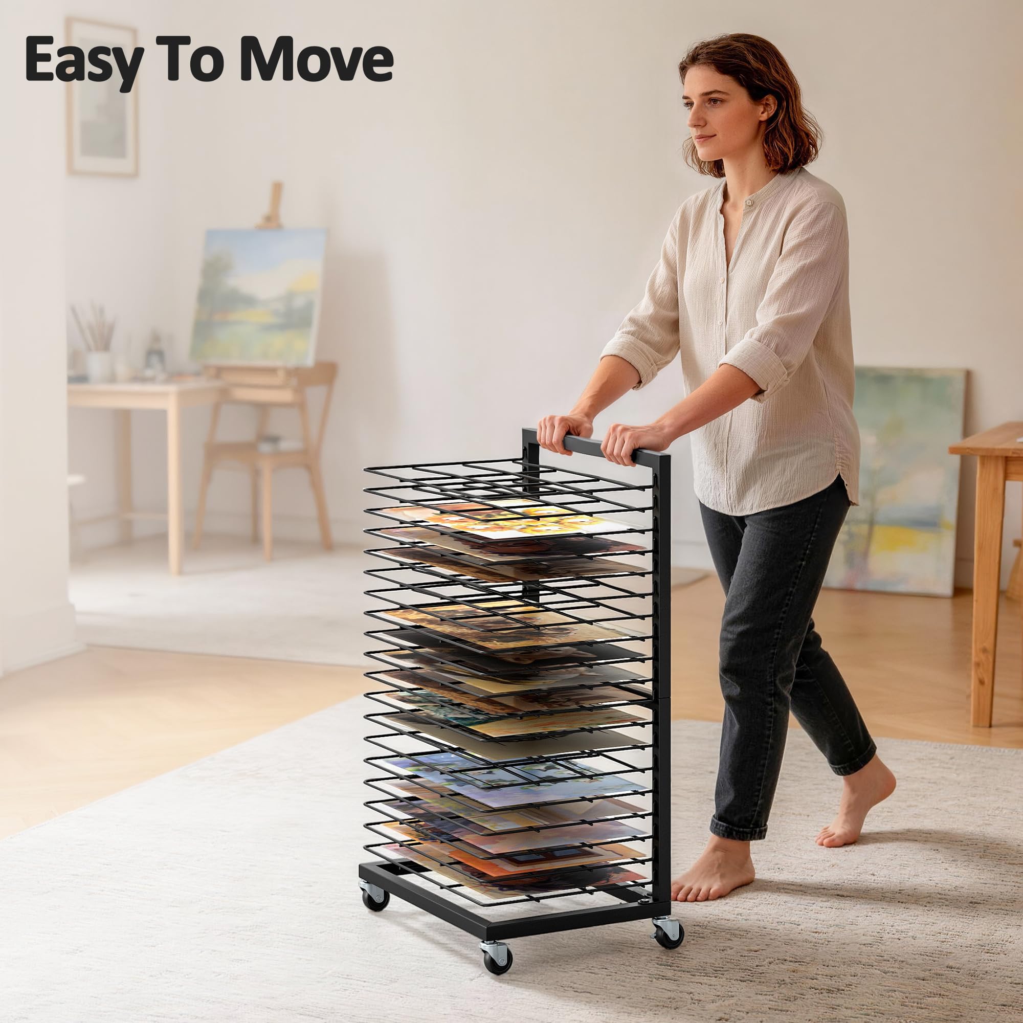 uyoyous Mobiles Bilder Trockengestell 40.5×30×70.5cm Kunsttrockengestell mit 19 Herausnehmbaren Regalen Kunst Trocknen Rack Kohlenstoffstahl für zu Hause, Klassenzimmer, Kunstateliers und Schulen