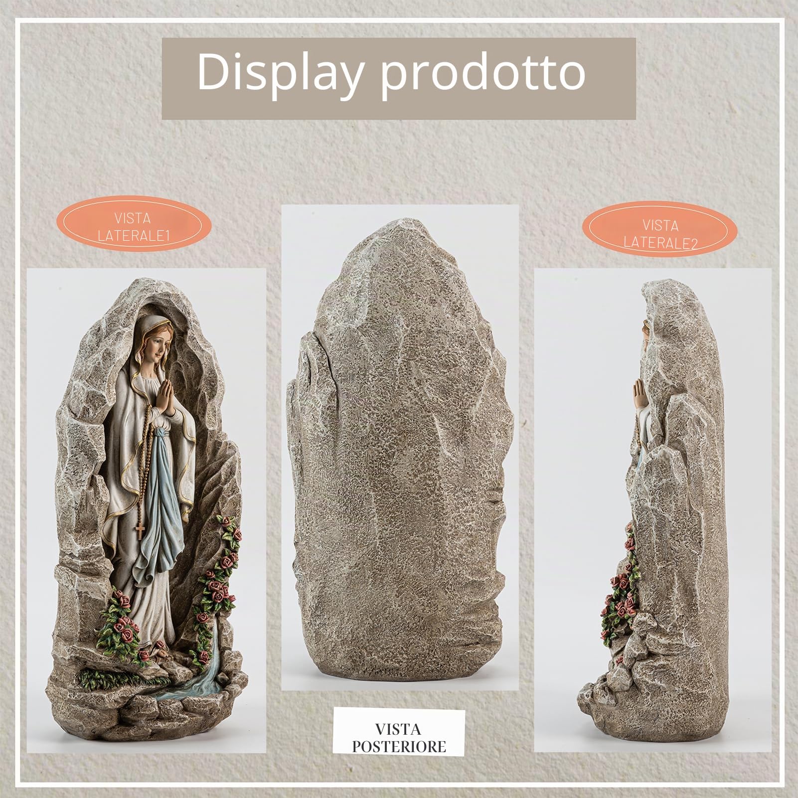 Grace4Joy - Statua della Madonna di Lourdes, statua della Vergine Maria cattolica da 45,7 cm, decorazione da giardino cattolica, scultura della grotta di Nostra Signora di Lourdes, per casa, cortile