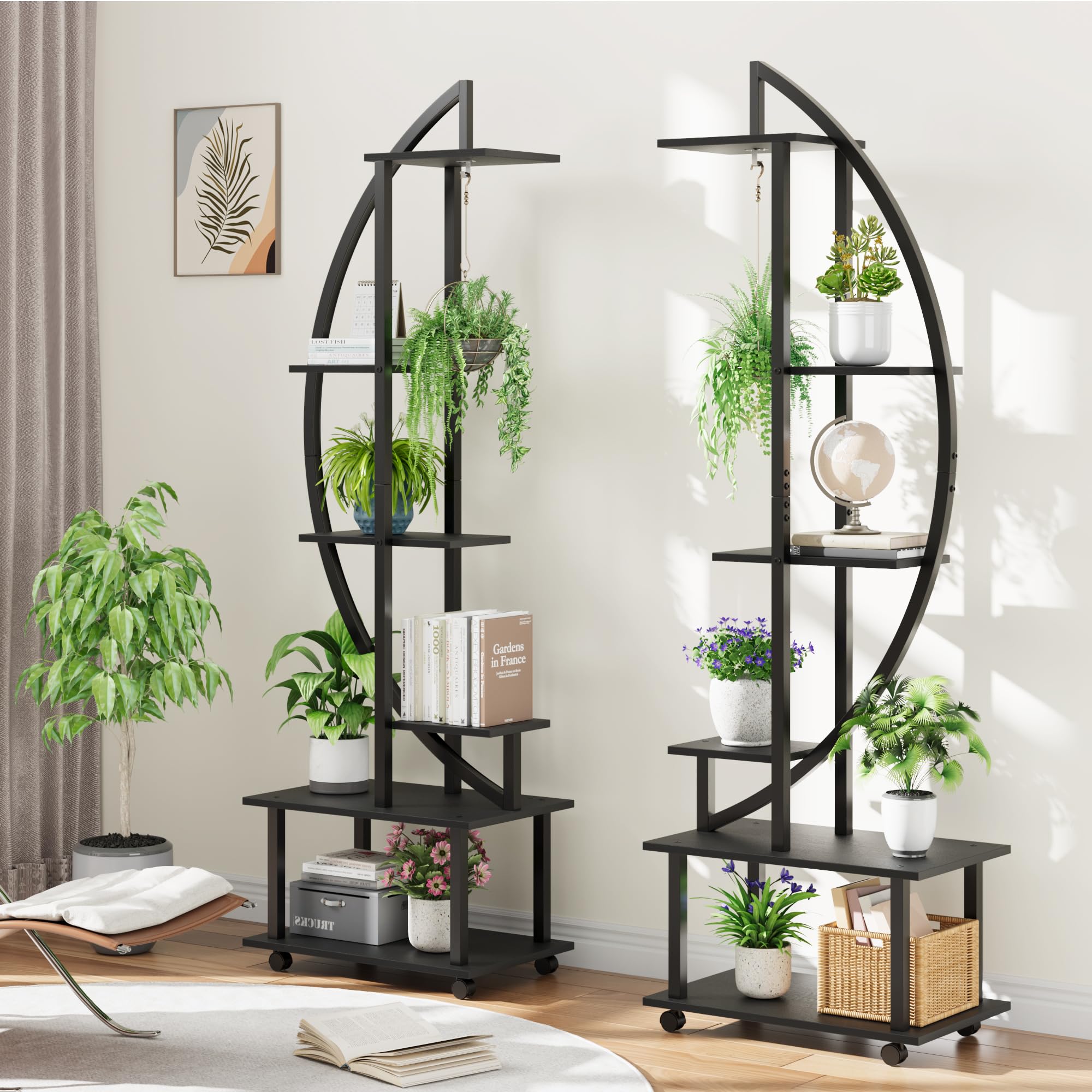 Lot 2 supports plantes demi-lune 6 niveaux 175,8cm noir