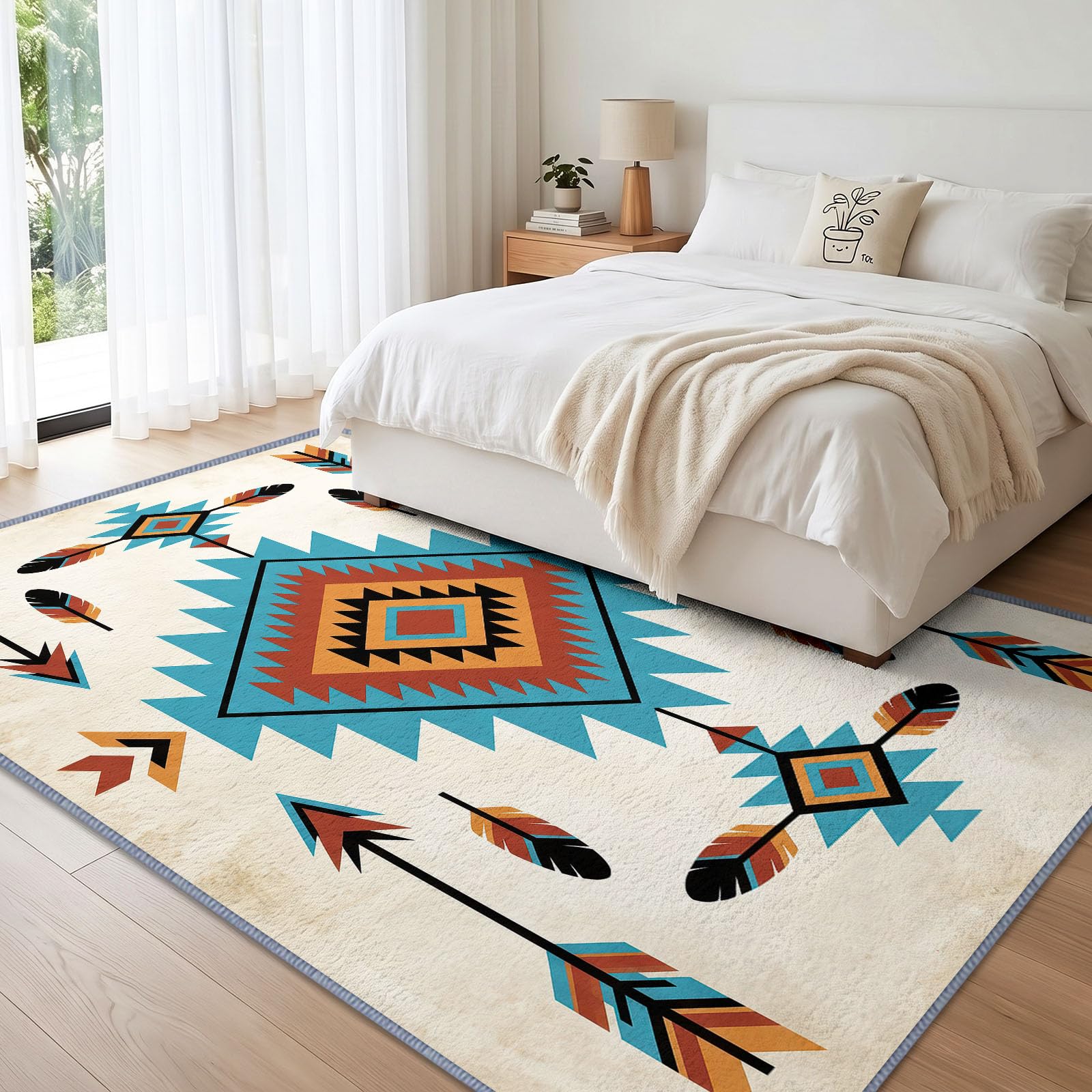 Boho Southwest Azteken dywan z piórami strzałki 160 x 230 cm, można prać w