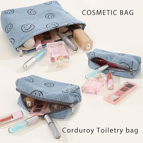 Miniatura 3 de Bolsa de cosméticos, Azul, Patrón de cara sonriente de moda