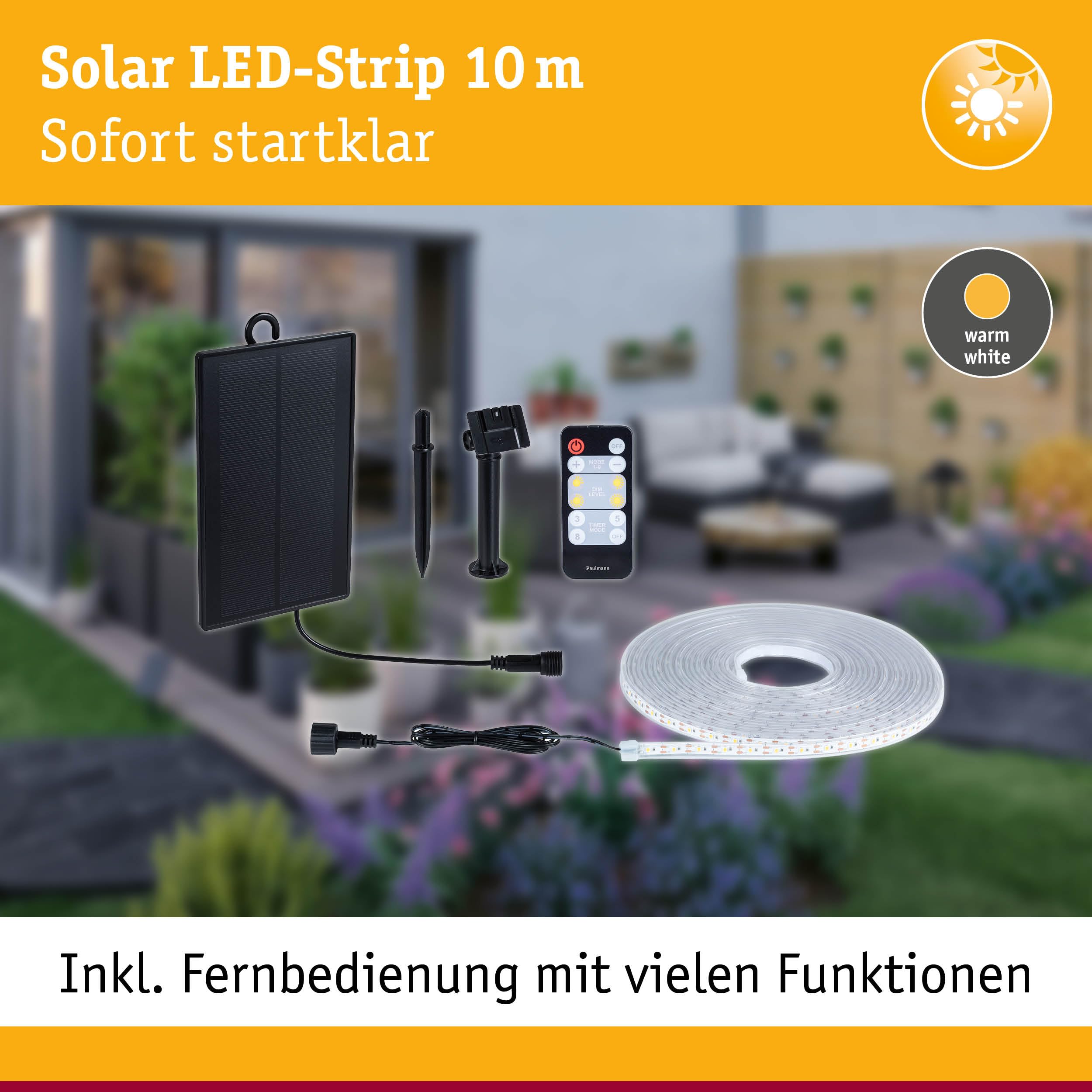 Paulmann Solar LED Strip 10m warmweiß Fernbedien. 1xAkku 18650 1500 mAh schwarz 71195