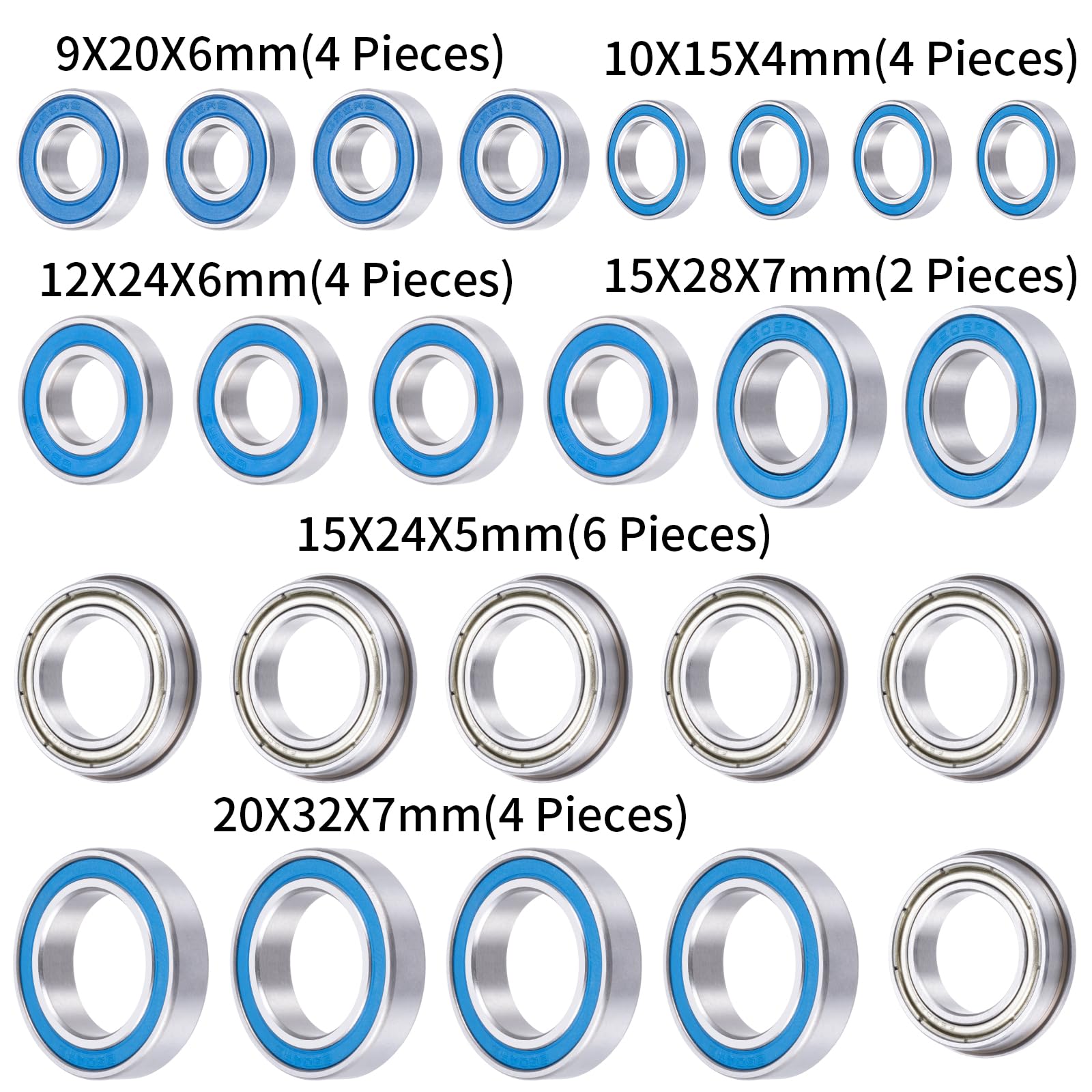 BRKRC 24pcs Steel Sealed Bearings Kit for Losi 1/5 5IVE-T 5T 5IVE-B 5B 4WD Buggy SCT Upgrade Parts
