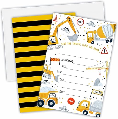 Detén el tráfico - Invitación de fiesta de cumpleaños, excavadora, camión volquete, grúa, invitaciones de fiesta para niños, adolescentes, niños y