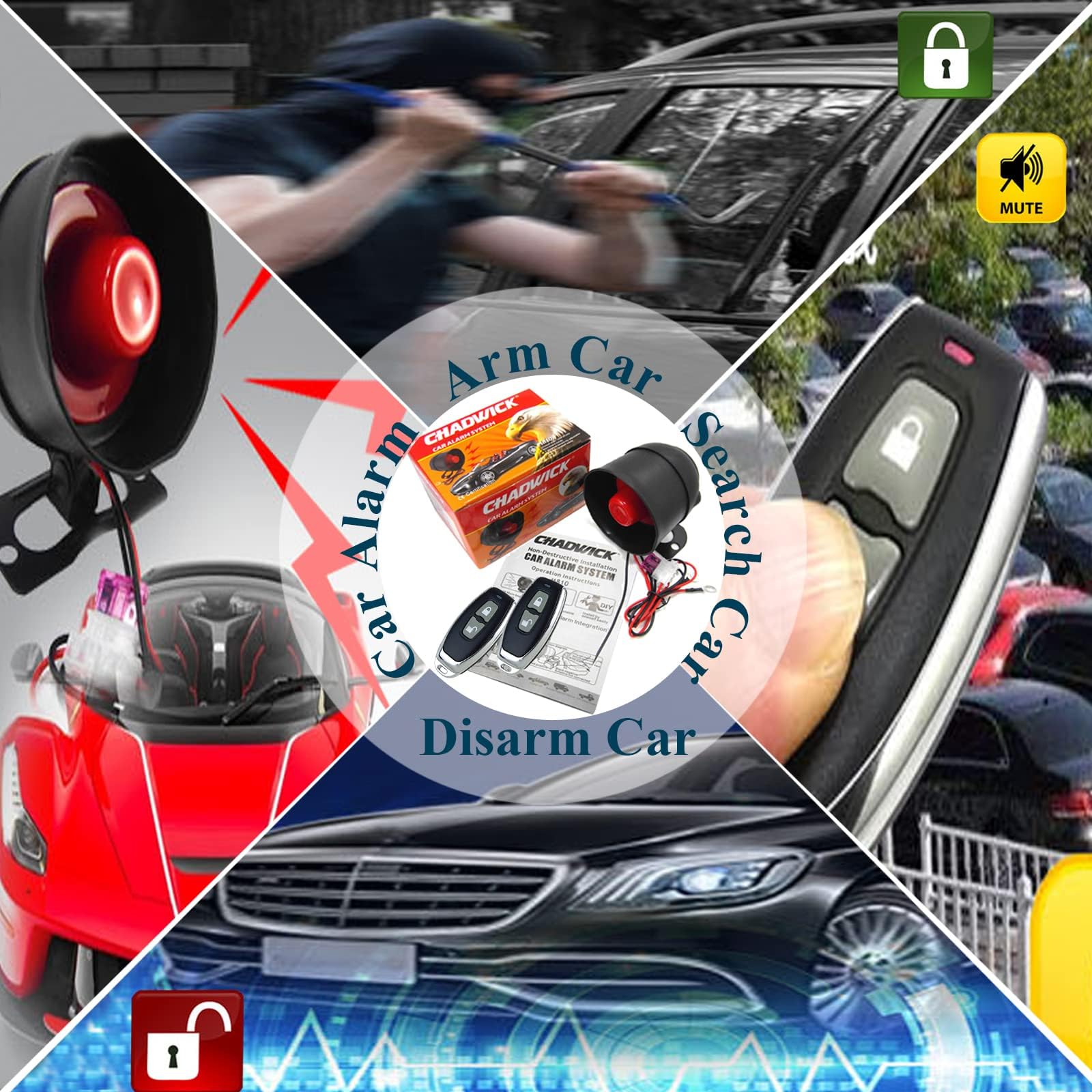 Kit d'immobilisation de système d'alarme de Voiture, système de Protection de sécurité d'alarme de Voiture Universel avec 2 télécommandes, Alarme antivol à Distance de Voiture (CW-8110)