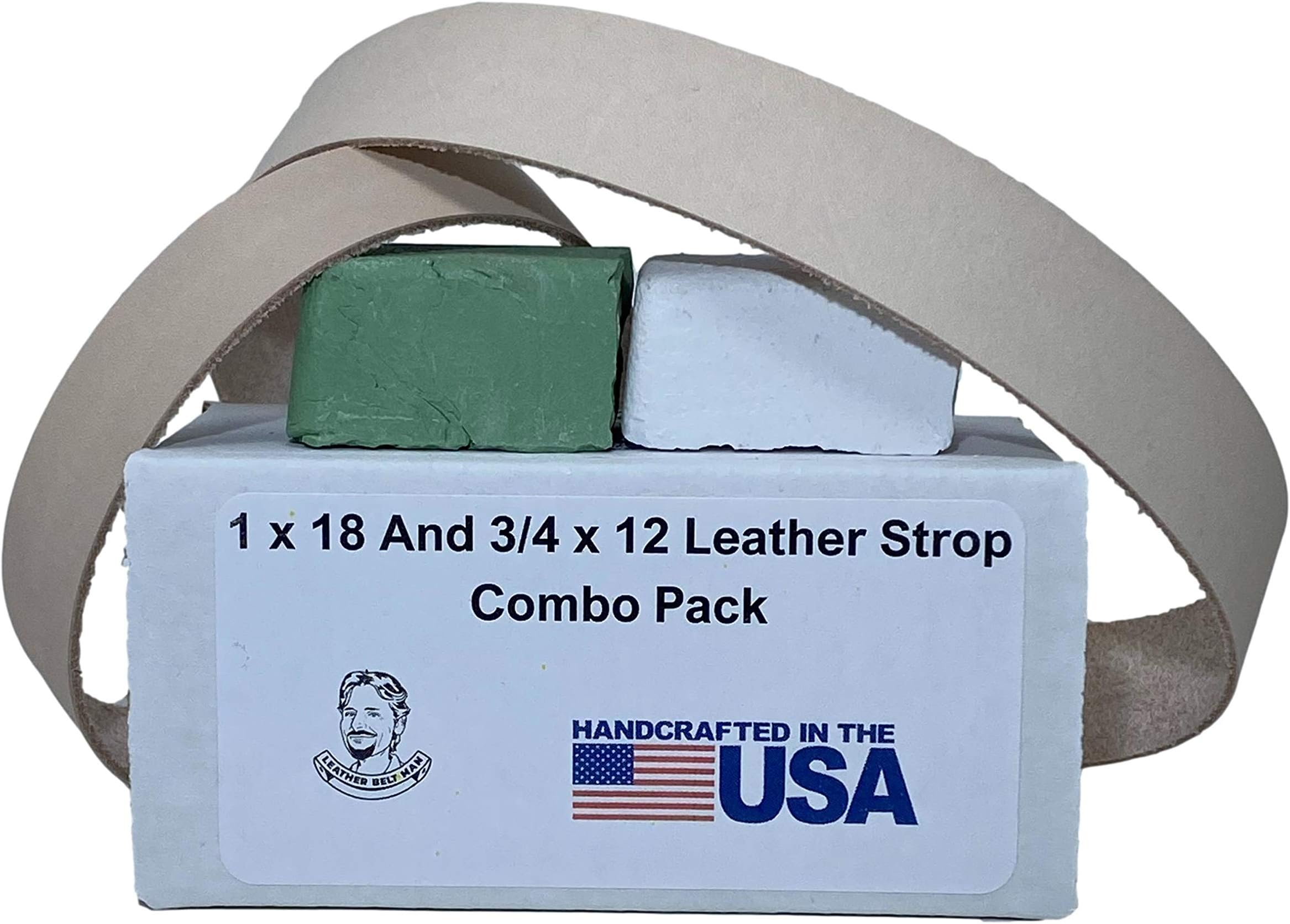 3/4" x 12" And 1" x 18" Leather Strop Combo Pack - Fits Ken Onion Worksharp WSKTSKO And Ken Onion Blade Grinder Attachment WSSO81112. Green and White Compounds Included