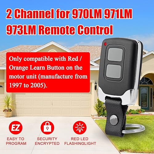 Miniatura 3 de LAWOHO Botón de aprendizaje rojo o naranja de 390 MHz, repuesto remoto para LiftMaster 970LM 971LM 972LM 973LM Craftsman 139.53680 139.53681