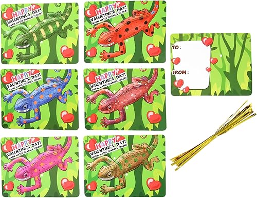 Miniatura 5 de Paquete de 24 tarjetas de San Valentín con lagarto, tarjetas de felicitación de San Valentín para niños con lagarto San Valentín para intercambio de