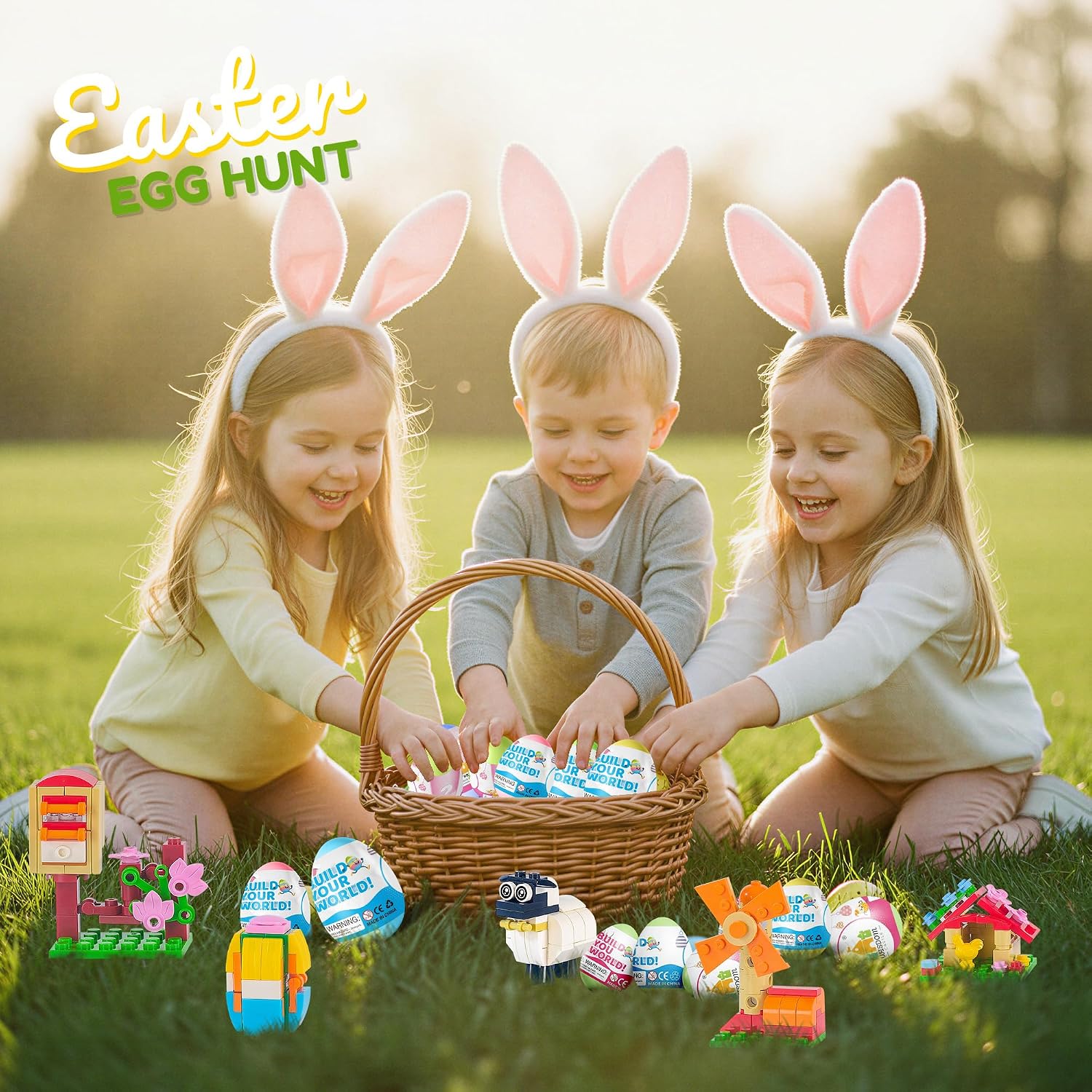 2026 New Easter Gifts Building Set for Kids -12-in-1 Happy Farm Village Building Toy with Prefilled Eggs, Easter Basket Stuffer & Decorations for Boys & Girls 6+, with Farm Animals, Hen & Carrot House