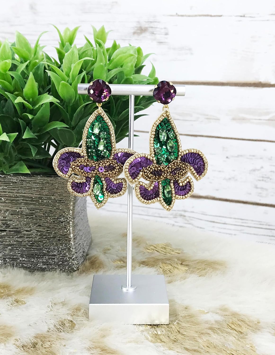 Crystal & Rhinestone Fleur De Lis Earrings - E19-4625