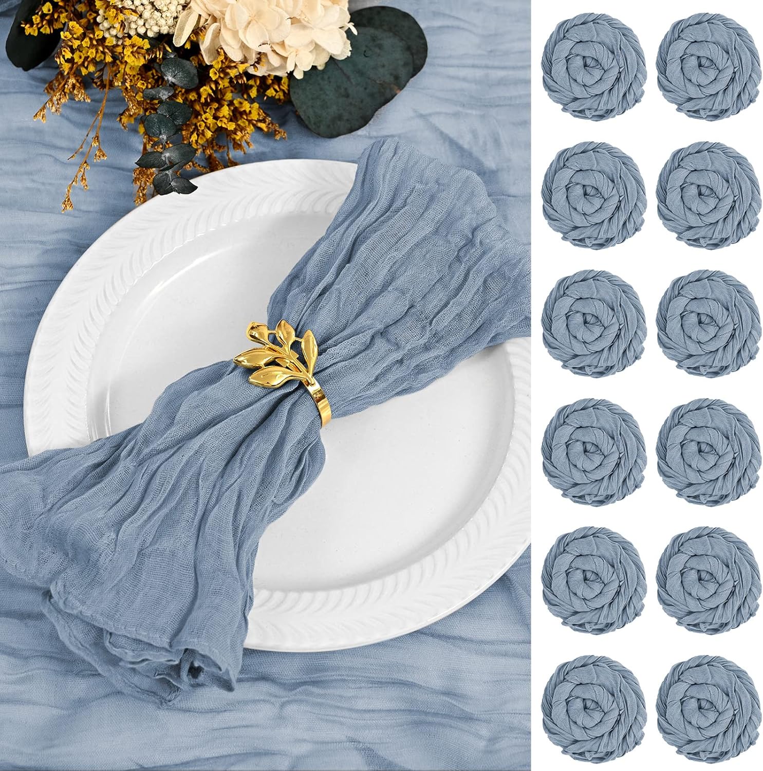 Gauze Cheesecloth Napkins Set of 42, 20 x 20 Inch Rustic Boho Dinner Napkins