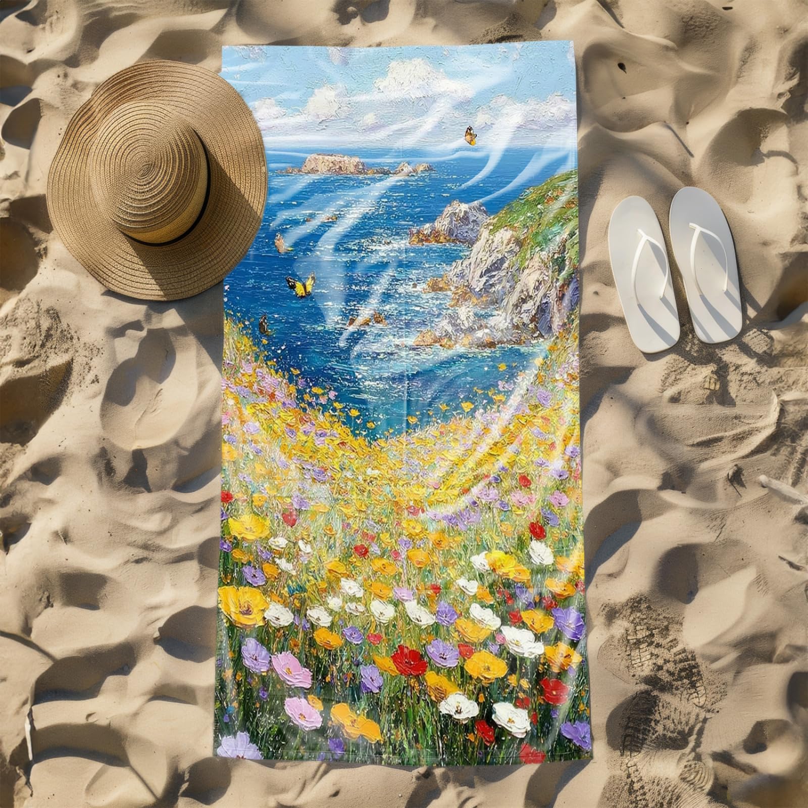 Telo Mare Microfibra 210x230 Isola Dell'Oceano Blu Telo Spiaggia Grande Antisabbia,XXL Asciugamano Mare, Asciugatura Rapida, Stuoia Spiaggia Leggero E Portatile