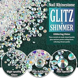 6 Sizes Transparent AB Glass Crystal Kit with Pickup Pen + Tweezer Tools for Iridescent Shine Nail Art Manicure Makeup DIY Decoration Flatback Round Rhinestone Gem Jewelry Diamond