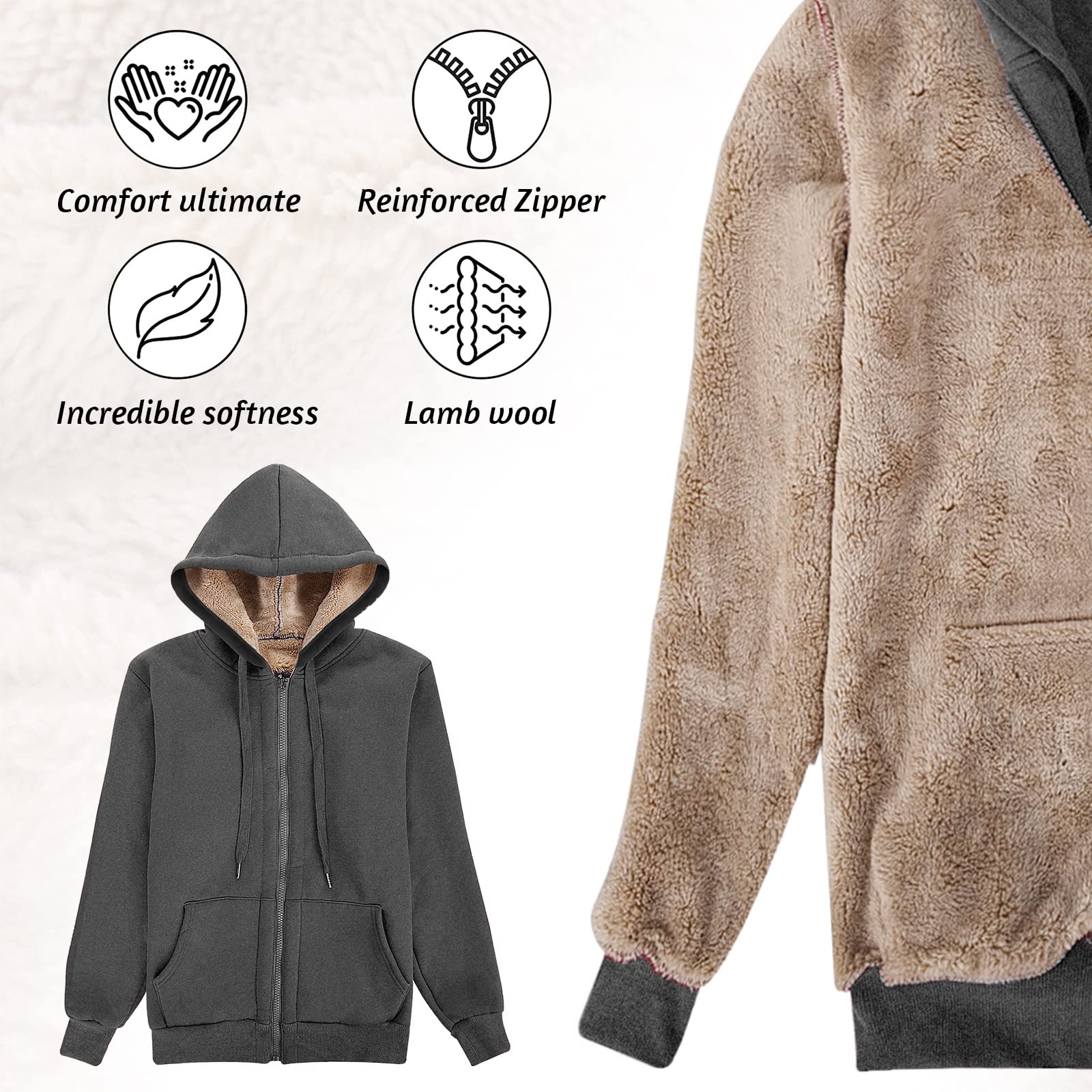 Niwicee Felpe con Cappuccio Donna Pullover Addensato da Tenere al Caldo Sweatshirt Maglione Manica Lunga Cappotto Hoodie Felpa in Pile Serie Plus Pullover Cotone Zip