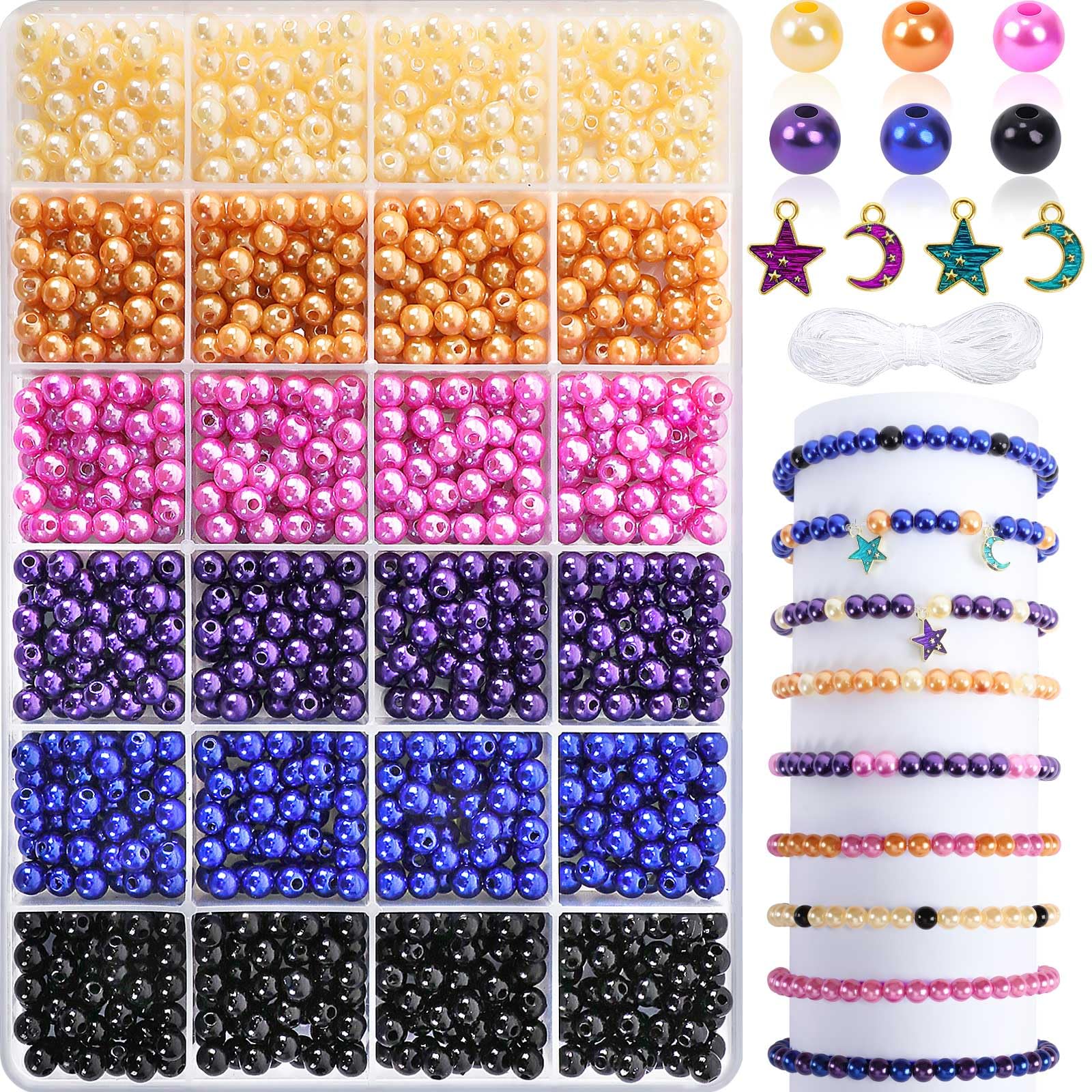 MARFOREVER 1200Pcs Ramadan Beads Decorations Pearl Beads for Jewelry Making 6mm Round Beads Small Pearl Filler Beads for Eid Mubarak Bracelets Making Kit DIY Necklace Earring Handicraft Kit