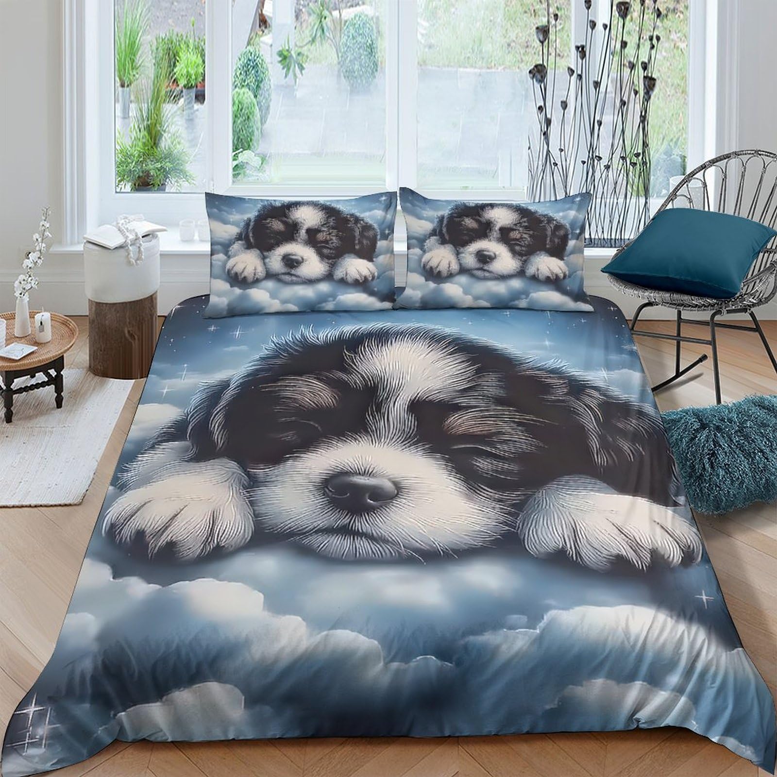 Ctjqhvkz Style-4 3D Printed Puppy Cloud Fitted Sheet Microfiber Soft Breathable Dog Dream Bed Cover For Bedroom Guest Room Decor Single（135X200cm）