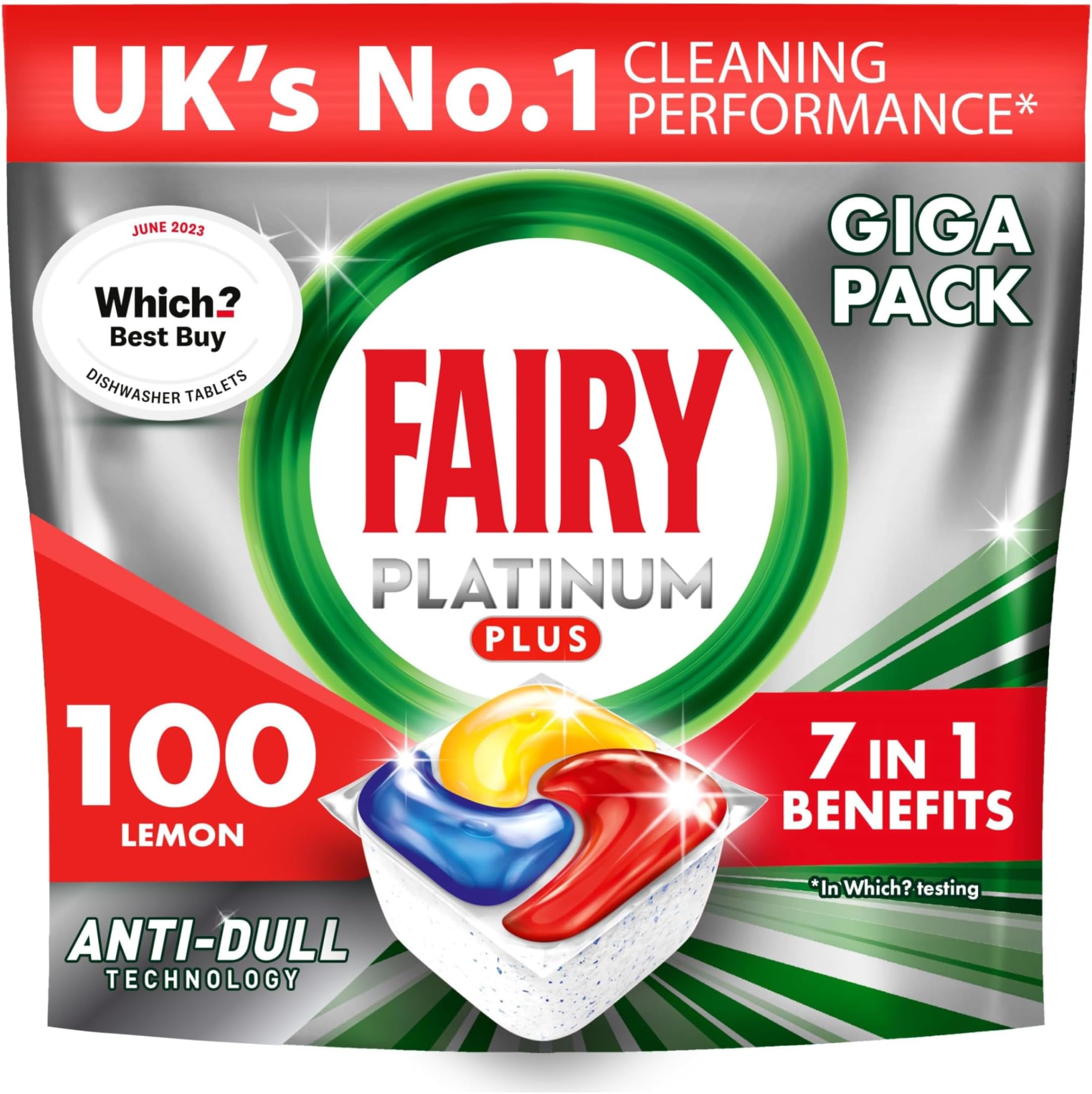 Platinum Plus All-In-One Dishwasher Tablets Bulk, Lemon, 100 Tablets (20 x 5)