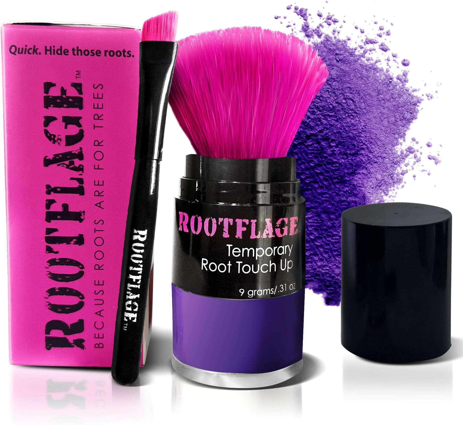 Temporary Hair Color, Fun Colored Hair Powder - Temporary Hair Dye, Root Concealer, Hair Texturizer, Kabuki Applicator with Detail Brush Included (Purple Reign)