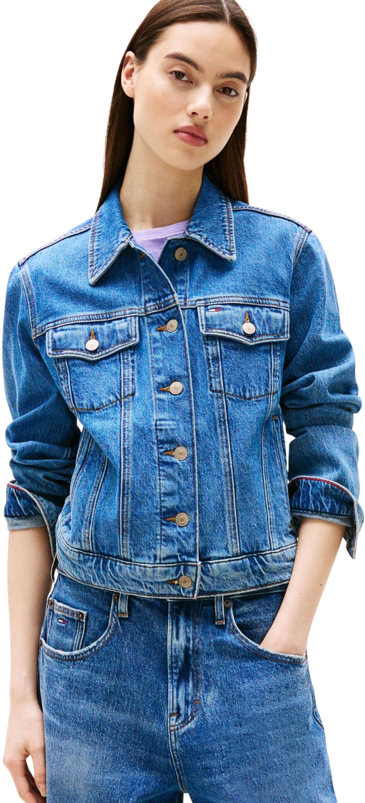 Tommy Jeans Damen Jeansjacke Classic Trucker mit Brusttaschen