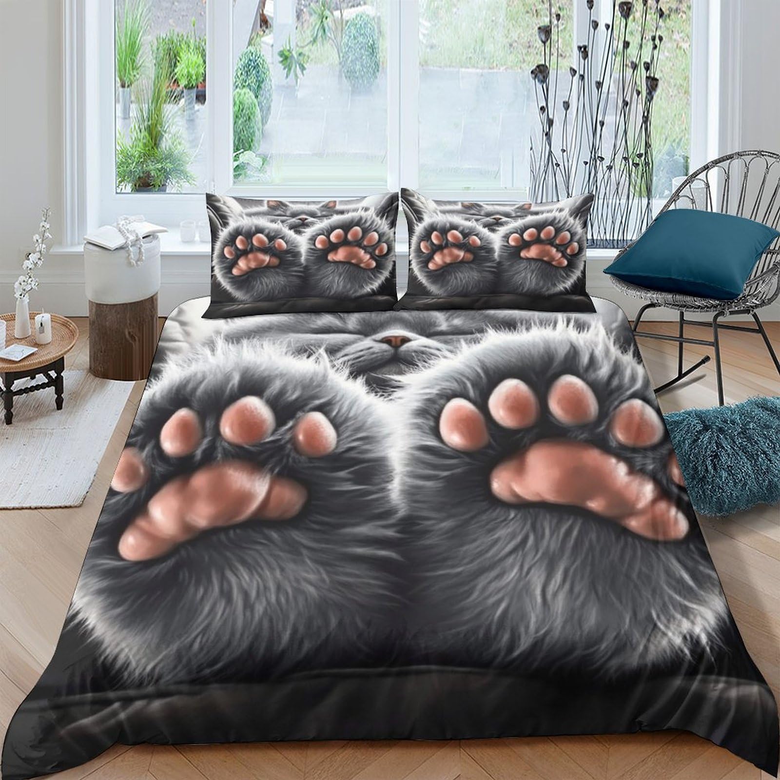 Ctjqhvkz Style-2 3D Printed Cat Paw Fitted Sheet Microfiber Soft Black Animal Bed Cover Bedroom Decor For Mattress Protection Single（135X200cm）