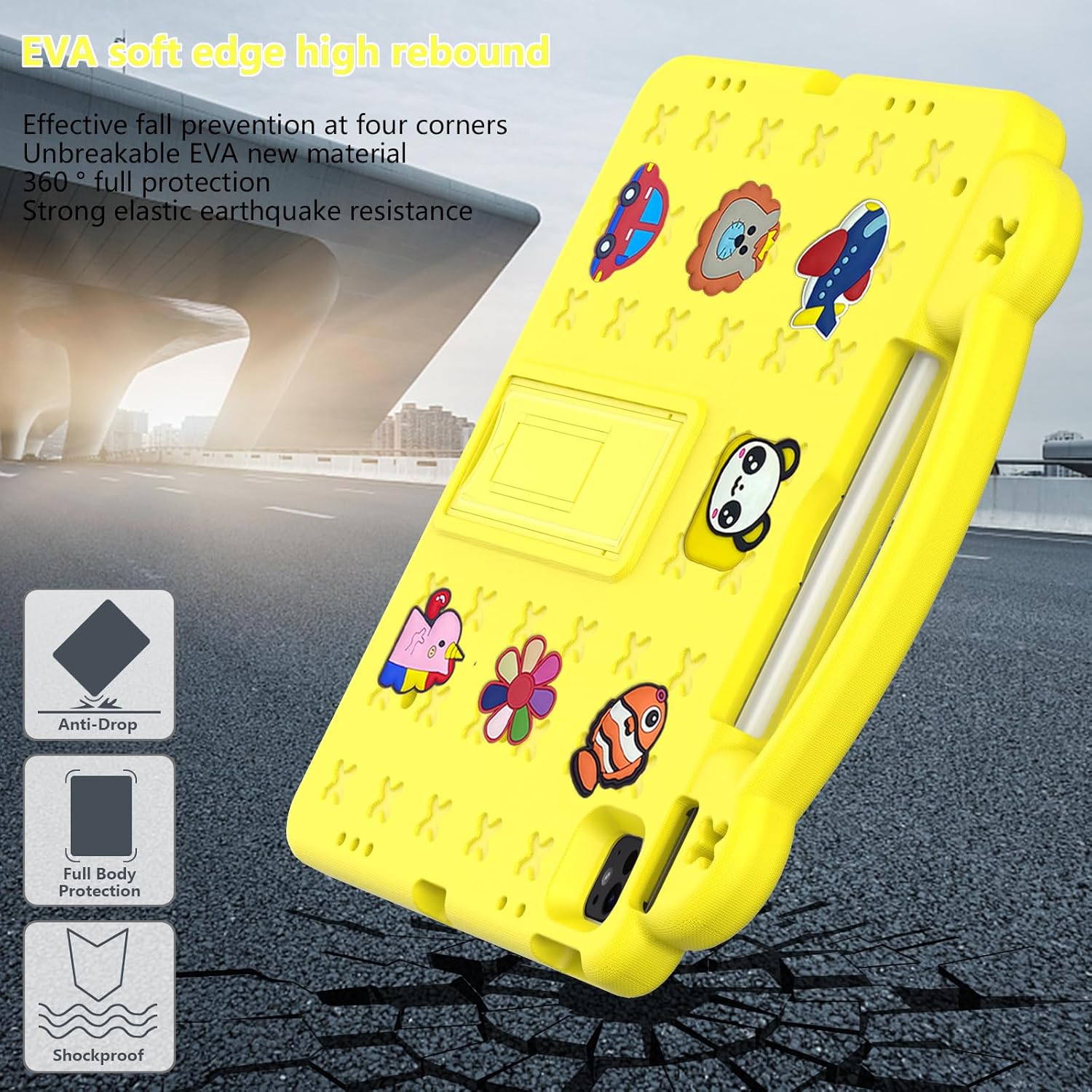 AKABEILA Compatible with ONN 10.1(GEN3) 2022(1000071485)/Amazon Fire HD 10(2021/2023)/Fire HD 10 Plus(2021/2023) Tablet Case, Kids Case with Shoulder Strap & Stand Handle Yellow